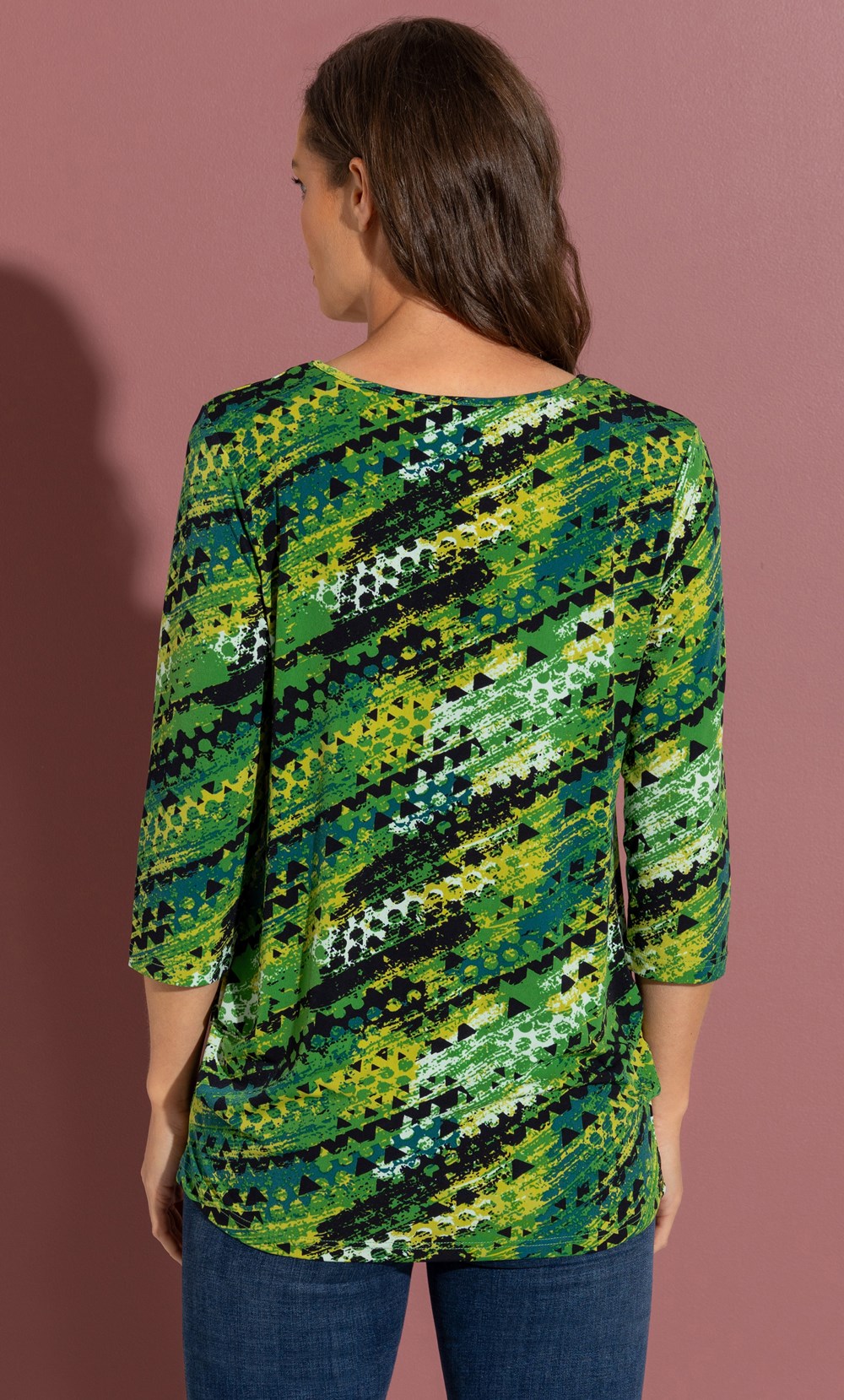 Abstract Print Ruched Side Tunic Top