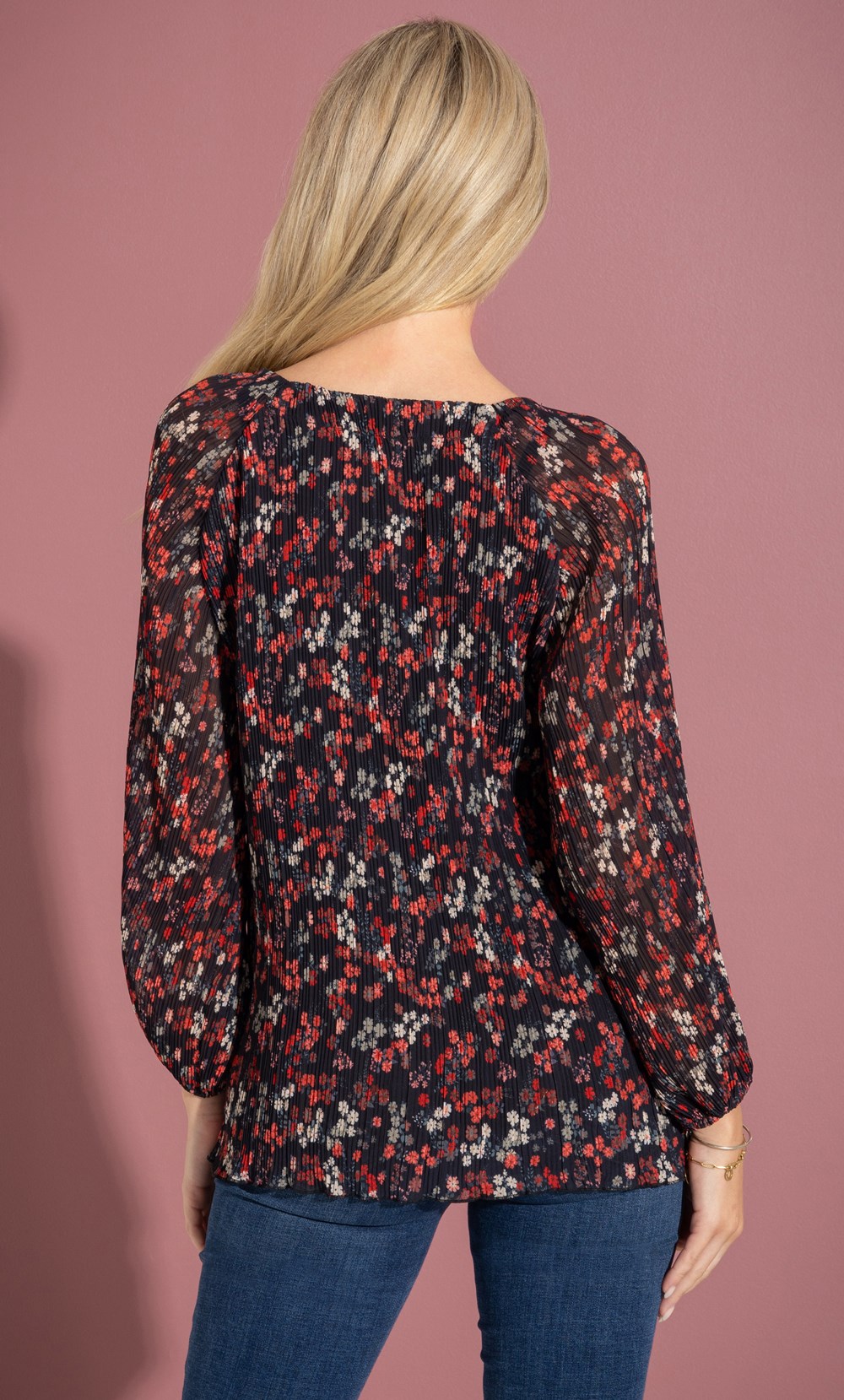 Pleated Ditsy Floral Print Top