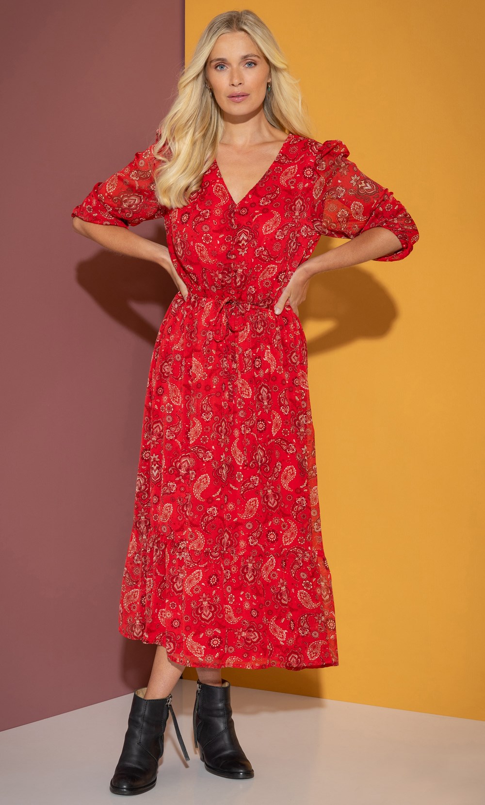 Brands - Klass Paisley Print Chiffon Maxi Dress Red Women’s