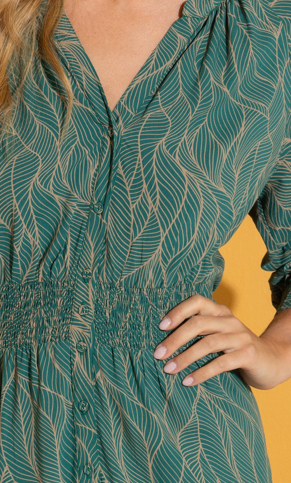 Leaf Print Midaxi Shirt Dress