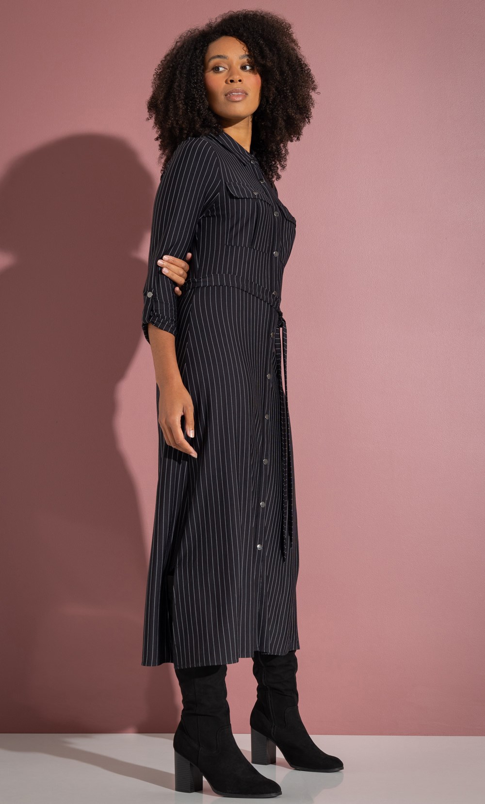 Pinstripe Midi Shirt Dress