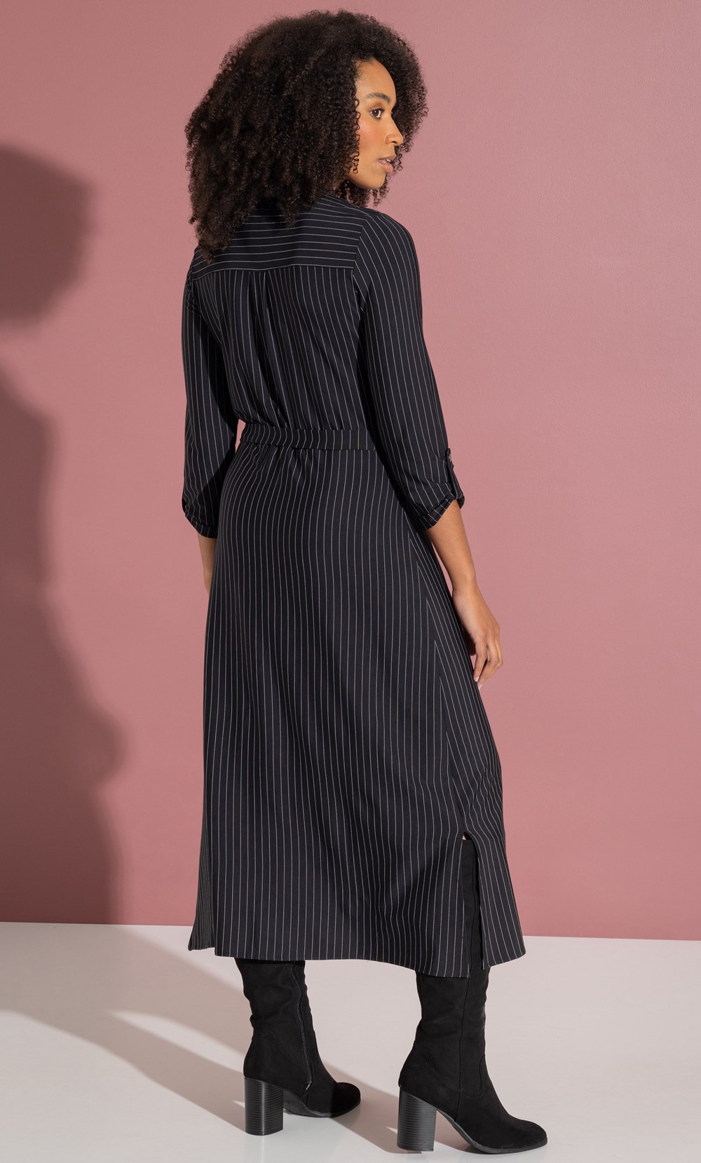 Pinstripe Midi Shirt Dress