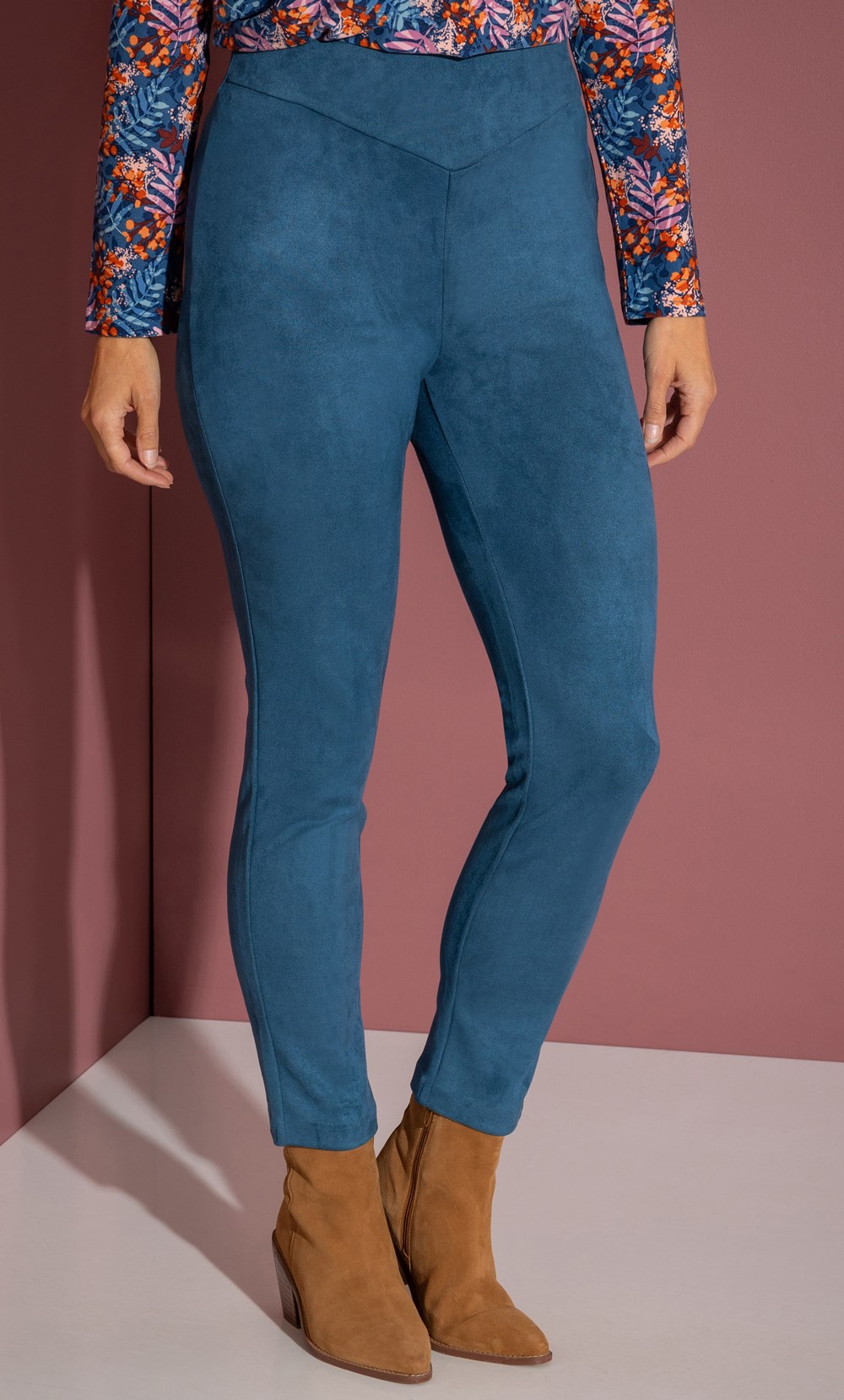 Suedette Slim Leg Pull On Trousers