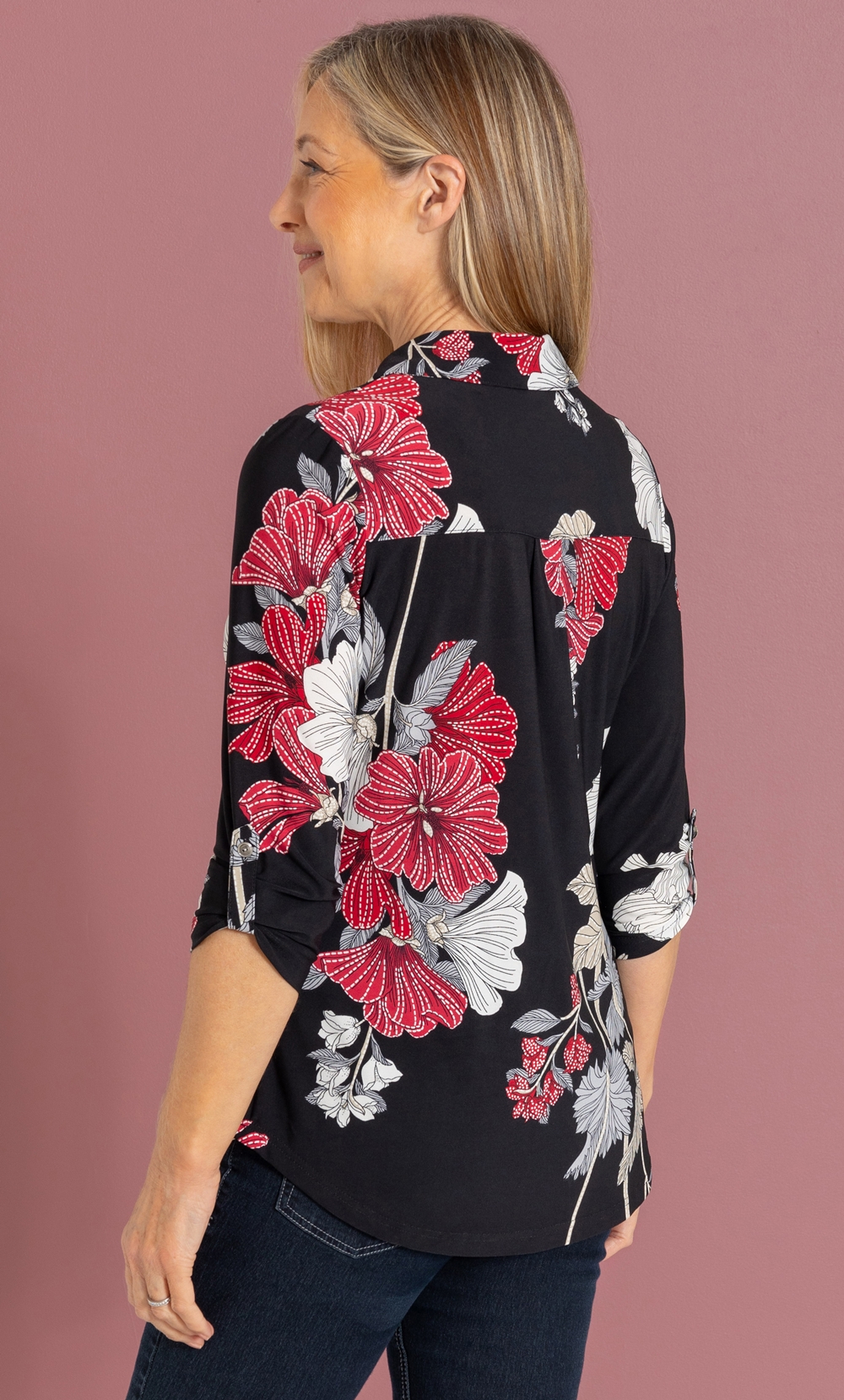 Anna Rose Bold Floral Print Stretch Top