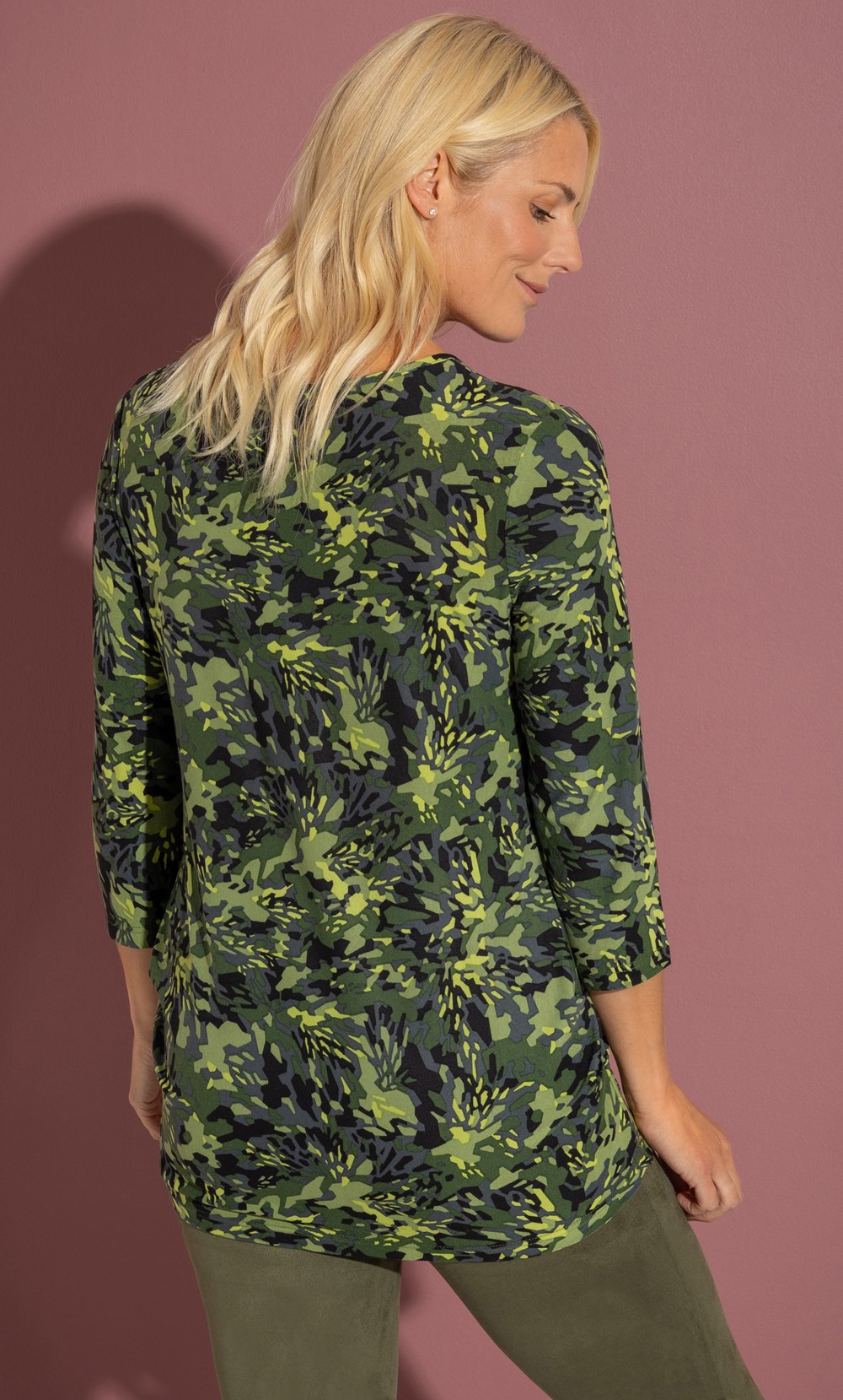 Camouflage Print Ruched Tunic Top