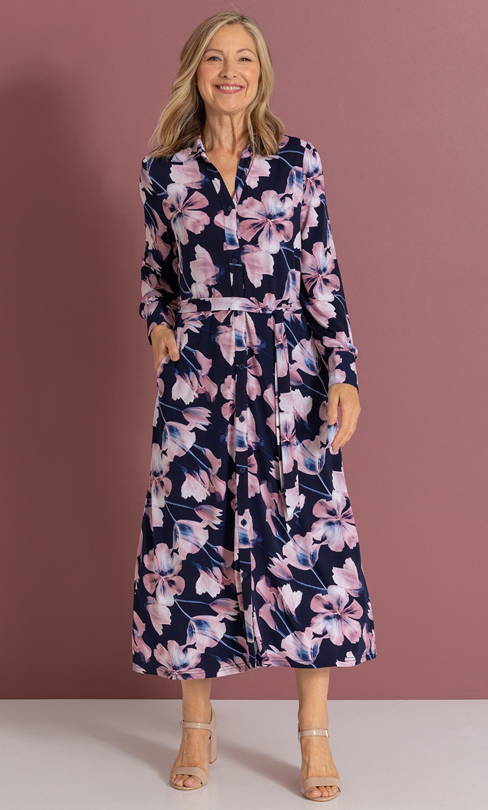 Anna Rose Floral Print Shirt Maxi Dress in Multi | Klass
