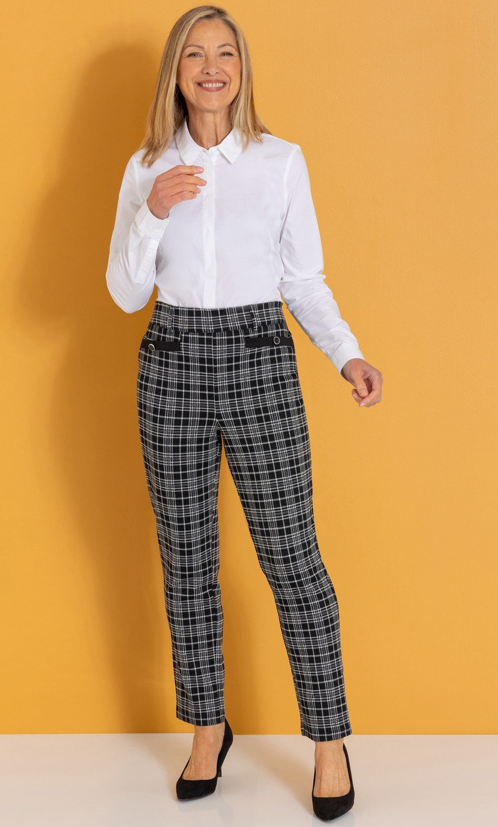 Brands - Anna Rose Anna Rose Pull On Check Trousers Black/Ivory Women’s