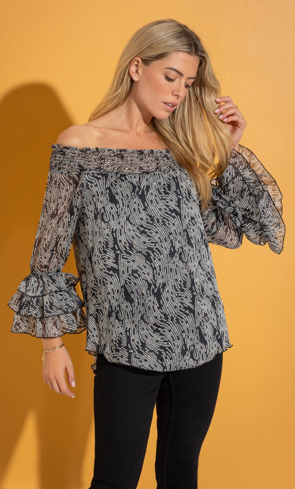 Printed Shimmer Chiffon Top