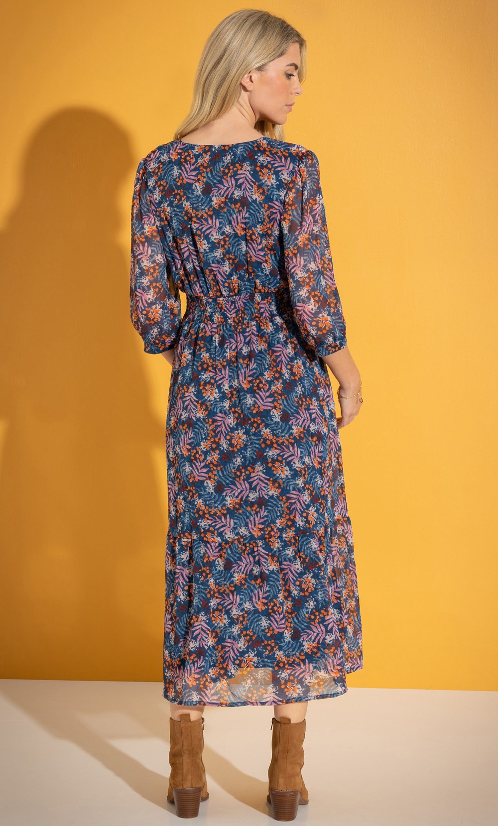 Botanical Print Chiffon Midaxi Dress