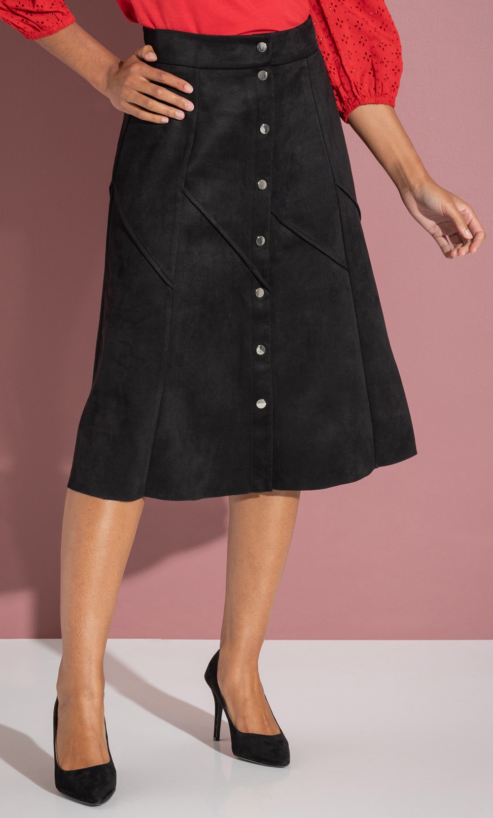 A-line Suedette Midi Skirt