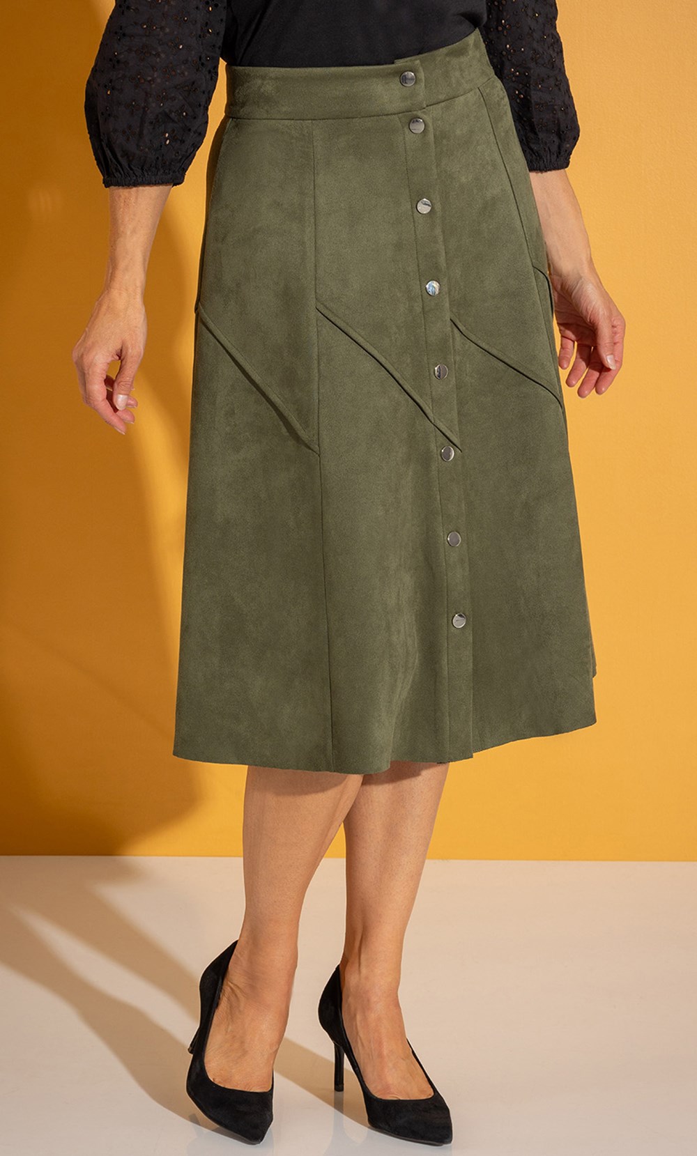 A-line Suedette Midi Skirt