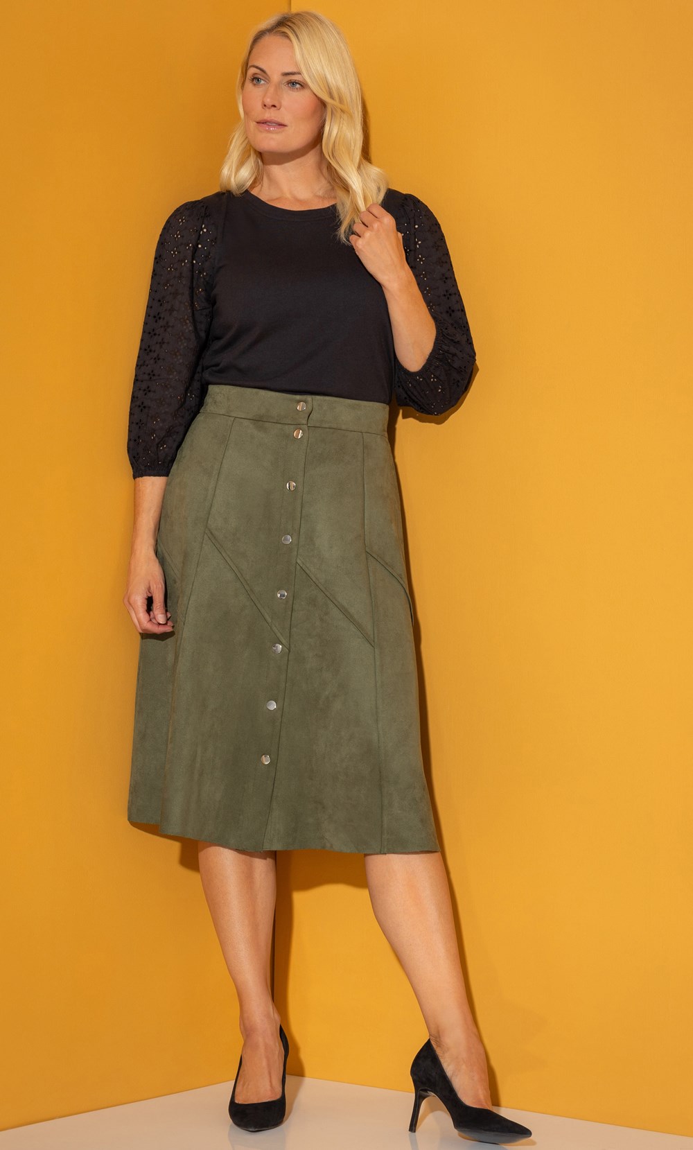 A-line Suedette Midi Skirt