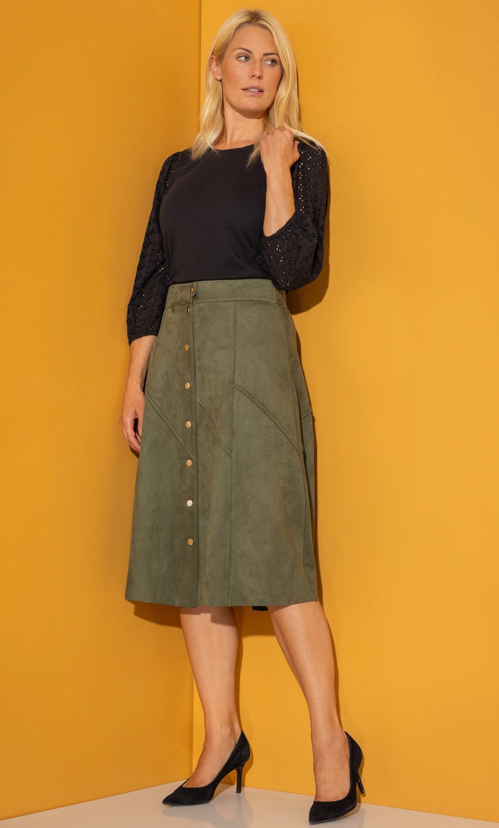 A-line Suedette Midi Skirt