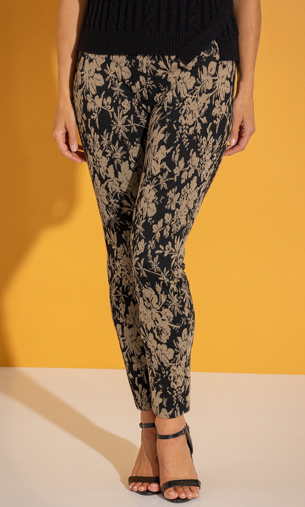 Slim Leg Pull On Floral Jacquard Trouser