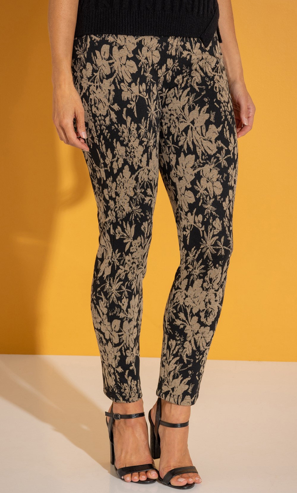 Slim Leg Pull On Floral Jacquard Trouser