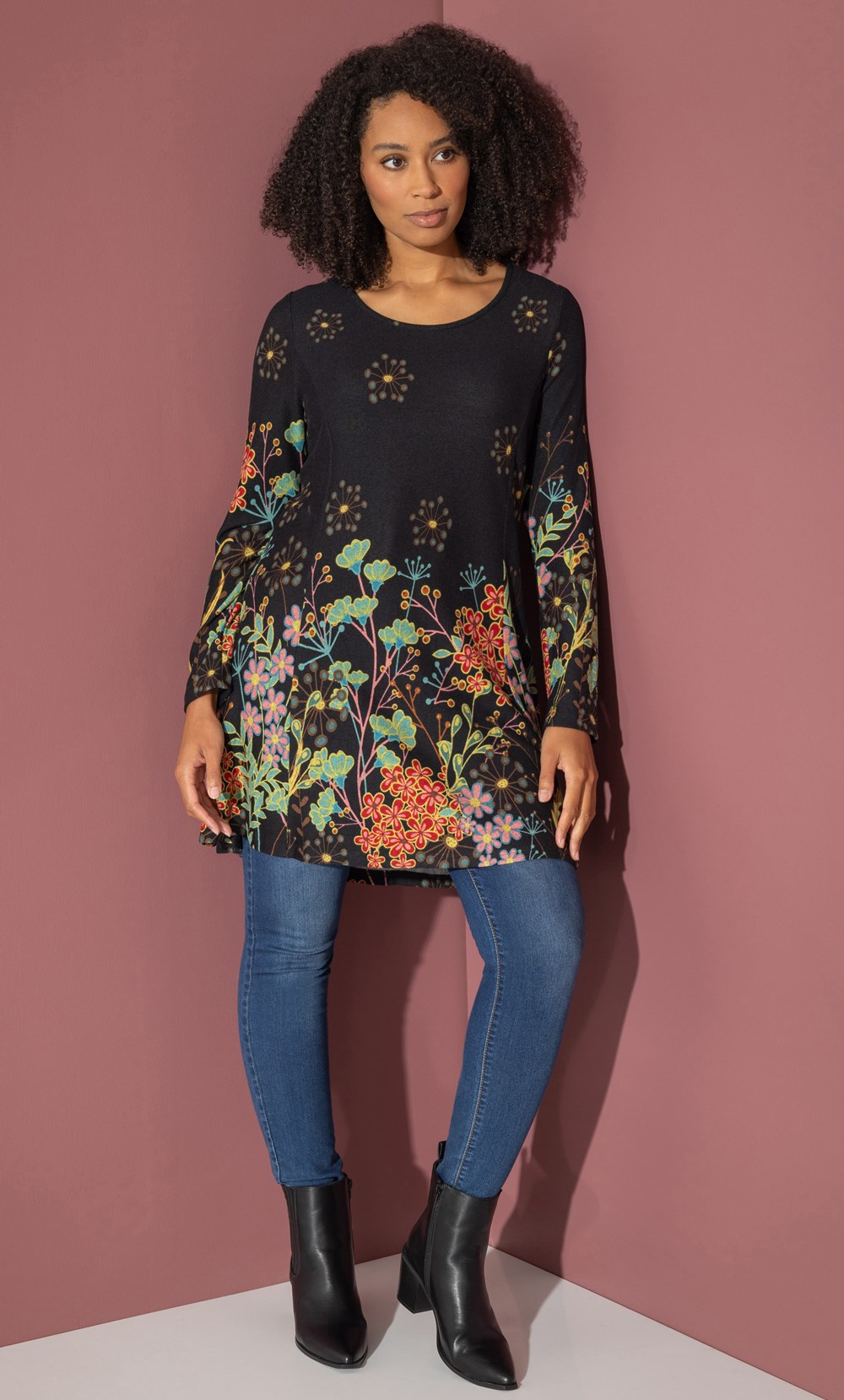 Floral Border Print  Knitted Tunic