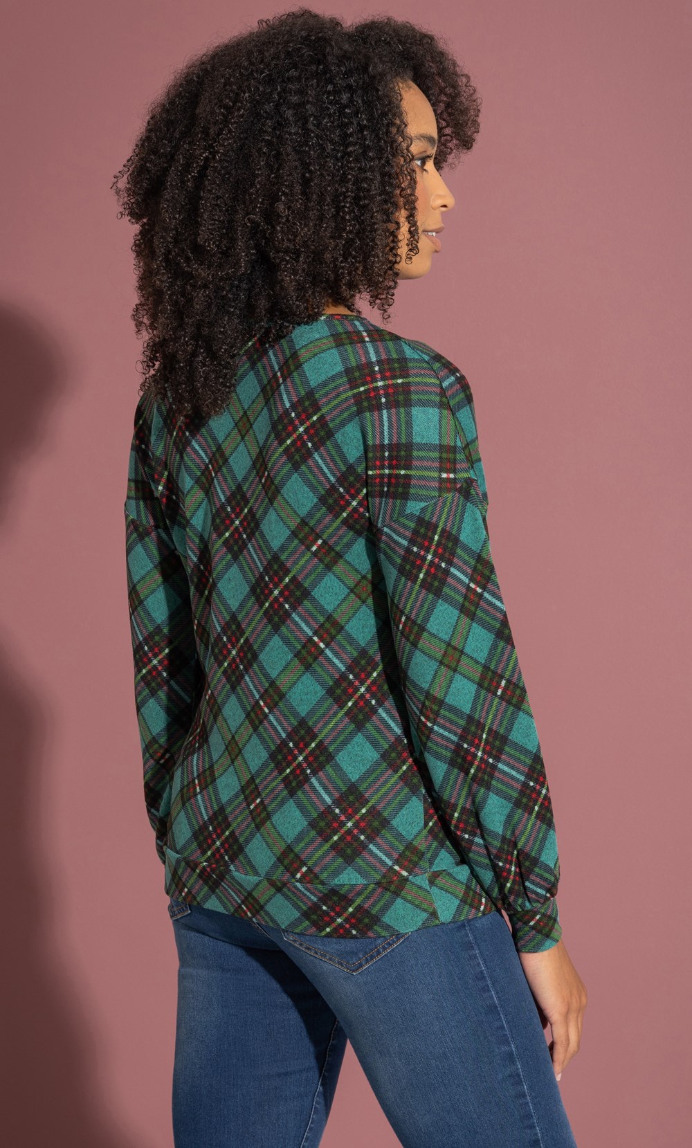 Checked Blouson Sleeve Top