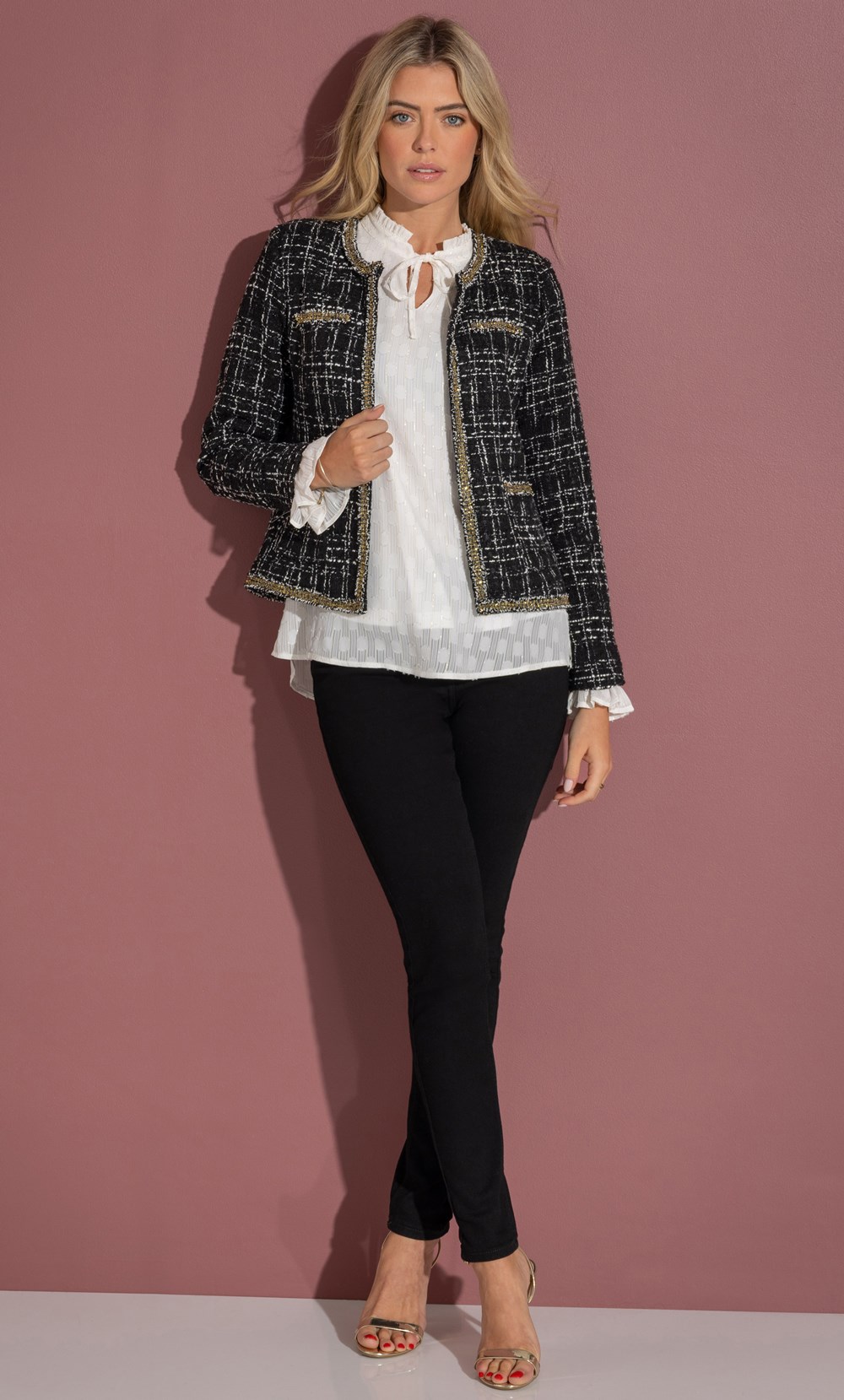 Boucle Tweed Fringe Trim Jacket