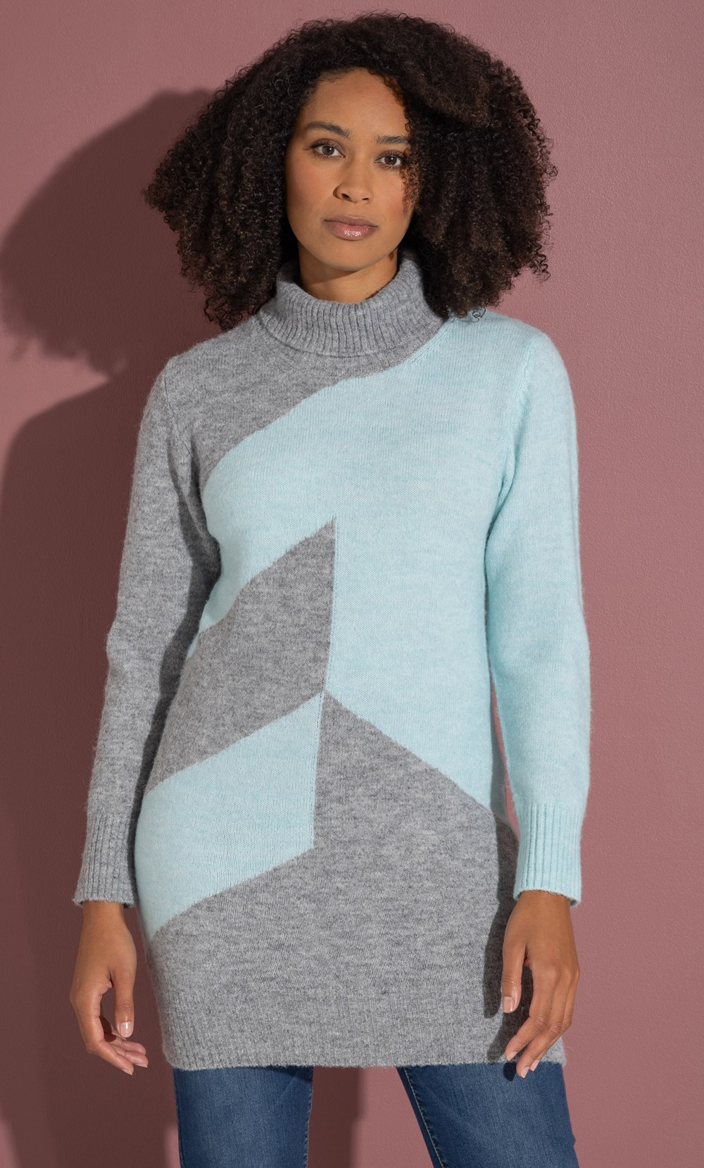 Brands - Klass Colour Block Knitted Tunic Grey/Aqua Mark Women’s
