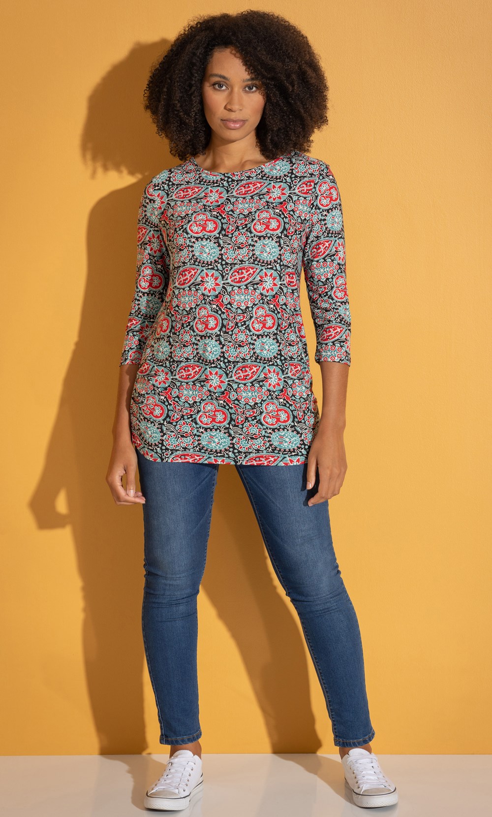 Printed Stretch Ruched Tunic Top