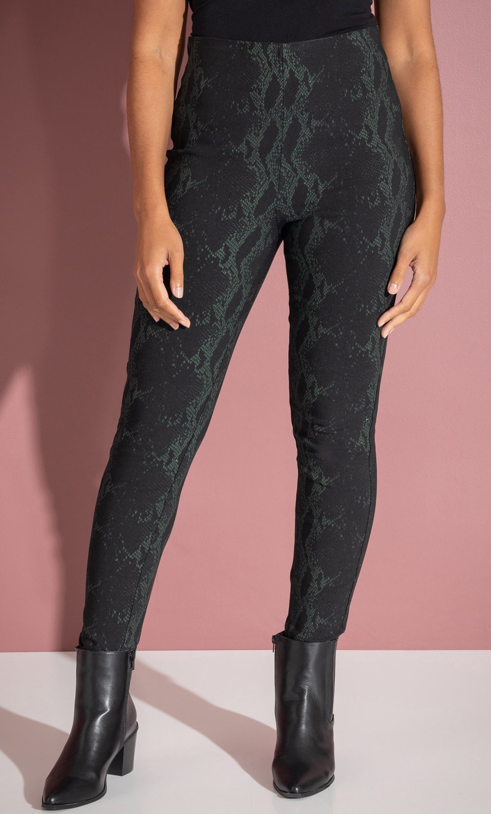 Snake Print Slim Leg Stretch Trousers