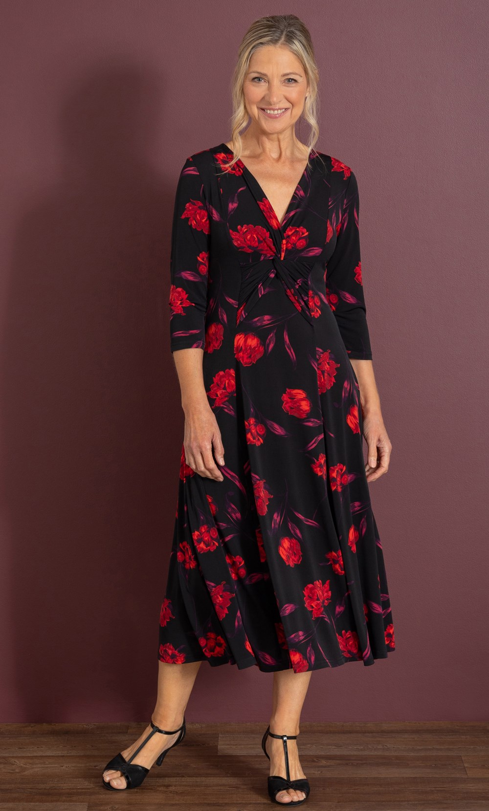 Anna Rose Floral Print Jersey Midi Dress in Multi | Klass