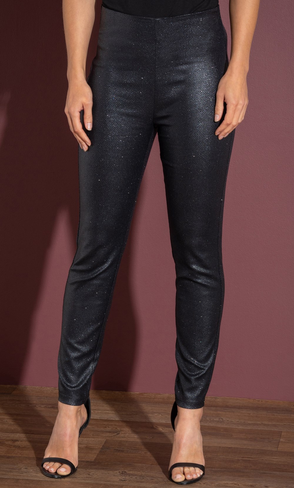 Glitter Snake Print Slim Leg Stretch Trousers