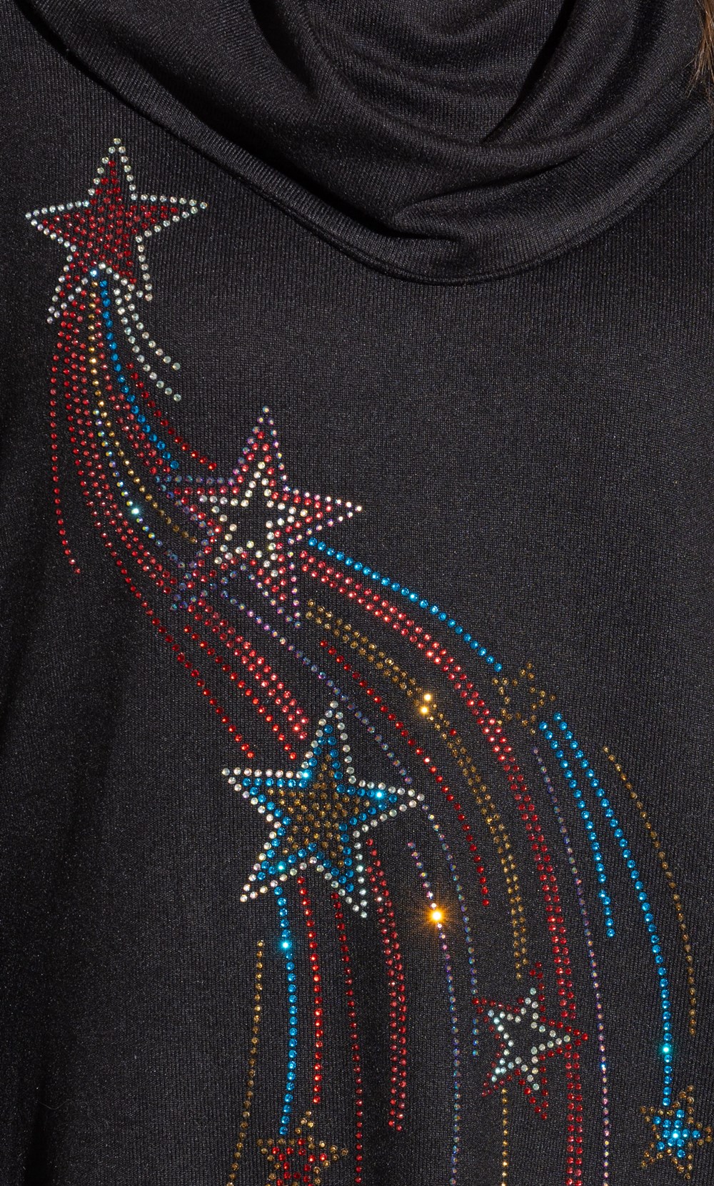 Embellished Star Knitted Tunic Top in Black | Klass