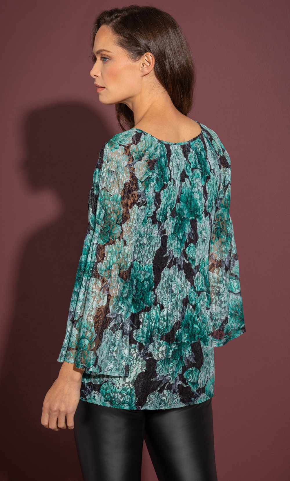 Printed Lace Pleat Top