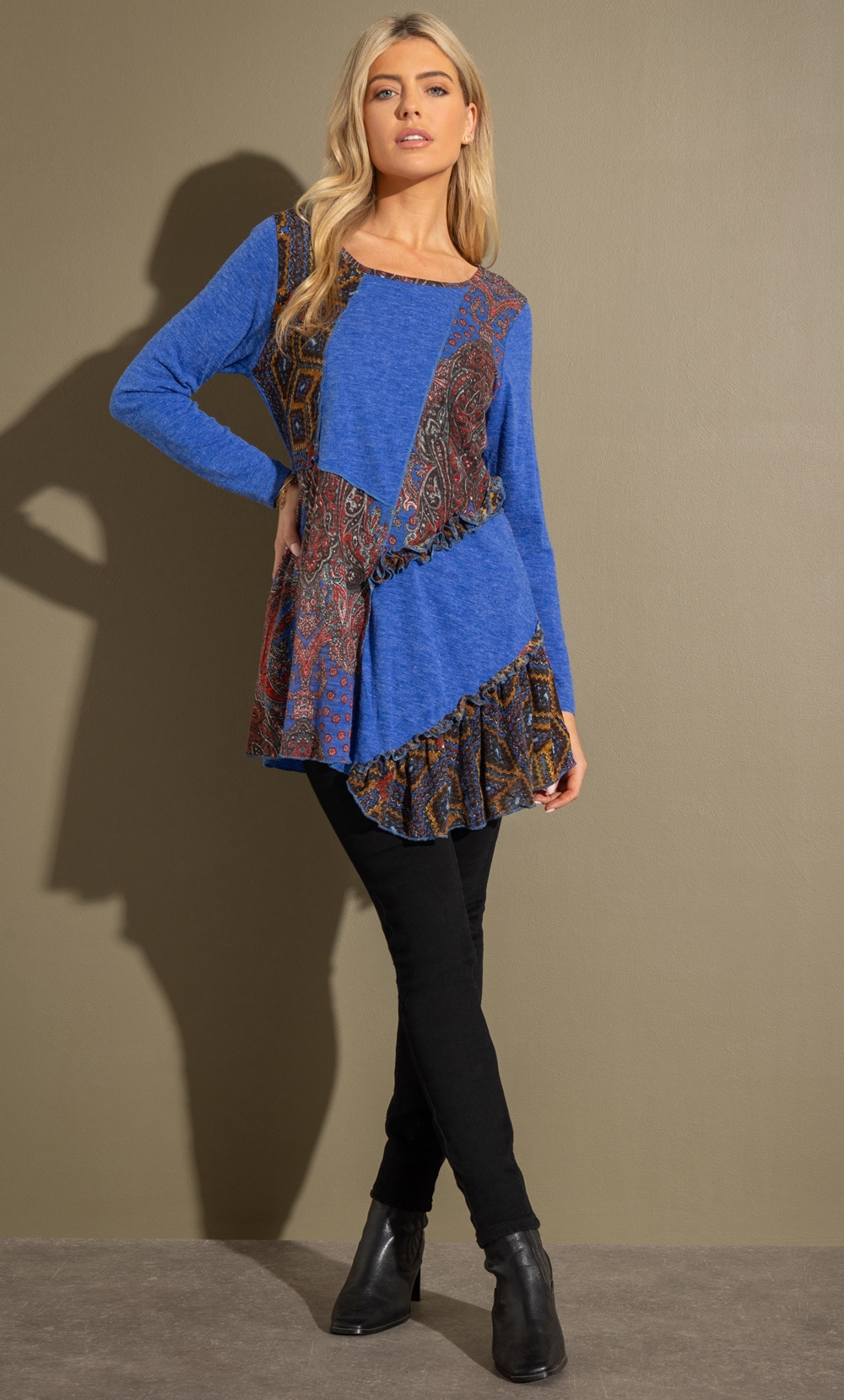 Panelled Print Knitted Tunic Top