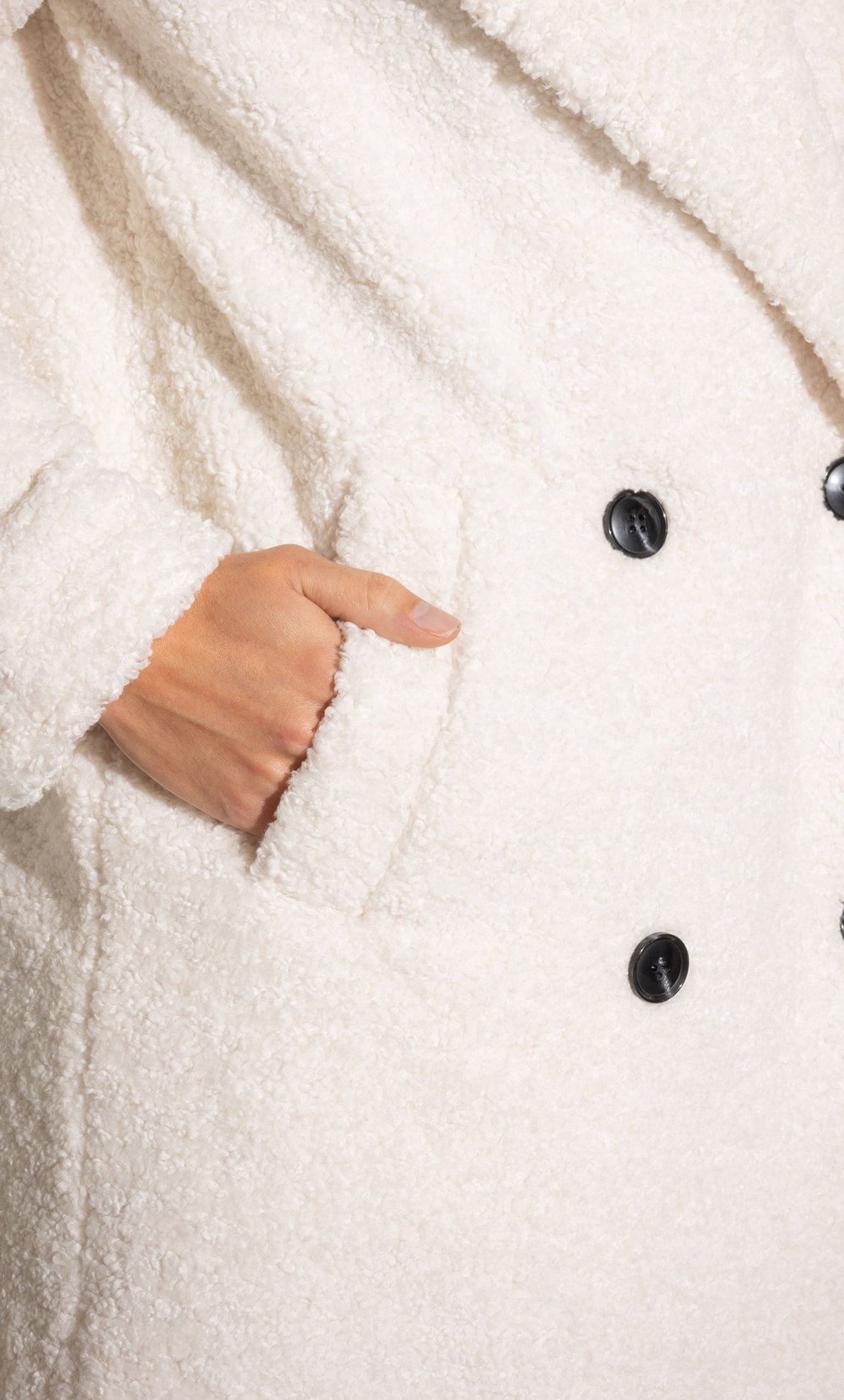 Faux Fur Double Breasted Coat in White | Klass