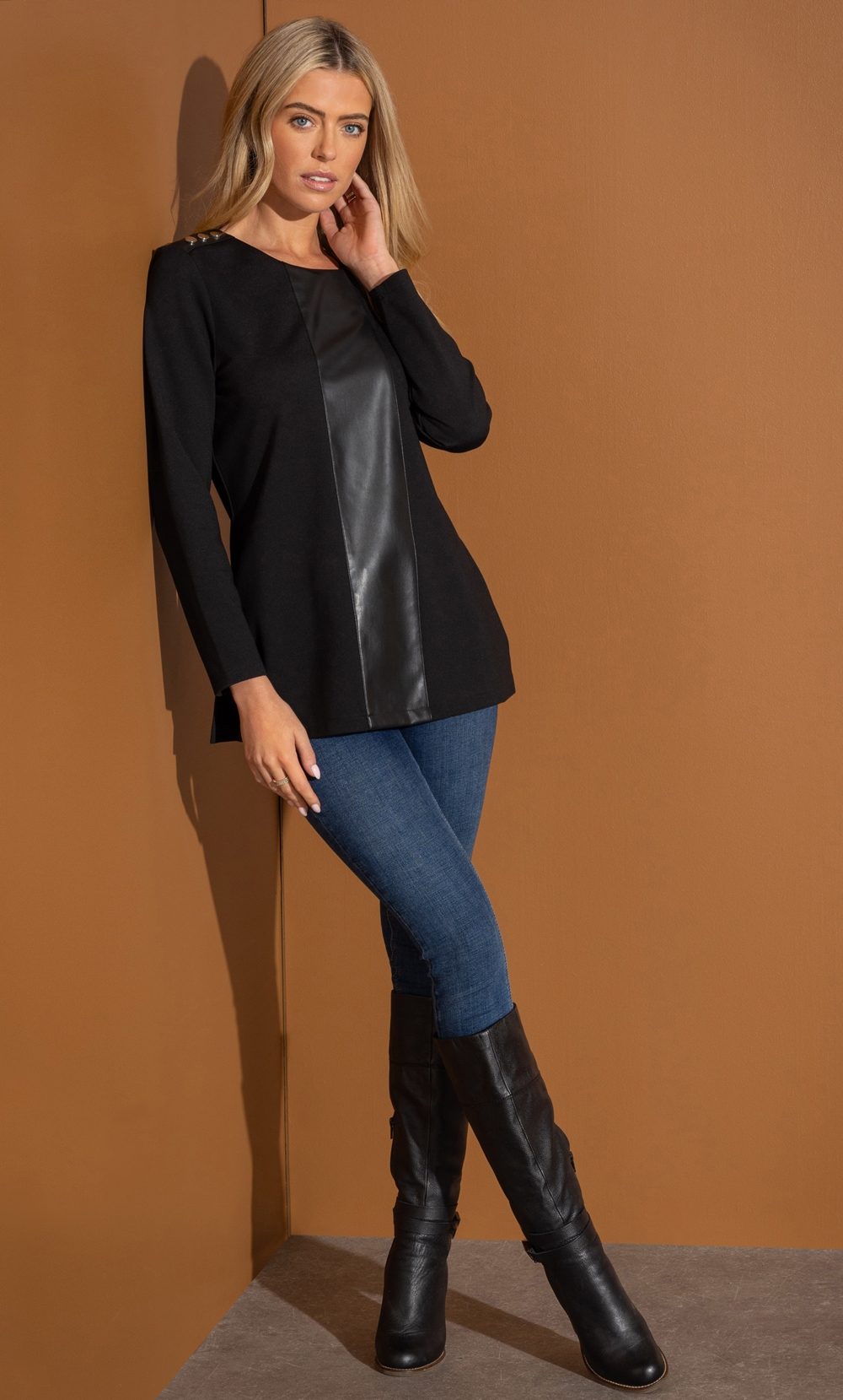 Brands - Klass Faux Leather And Ponte Tunic Top Black Women’s