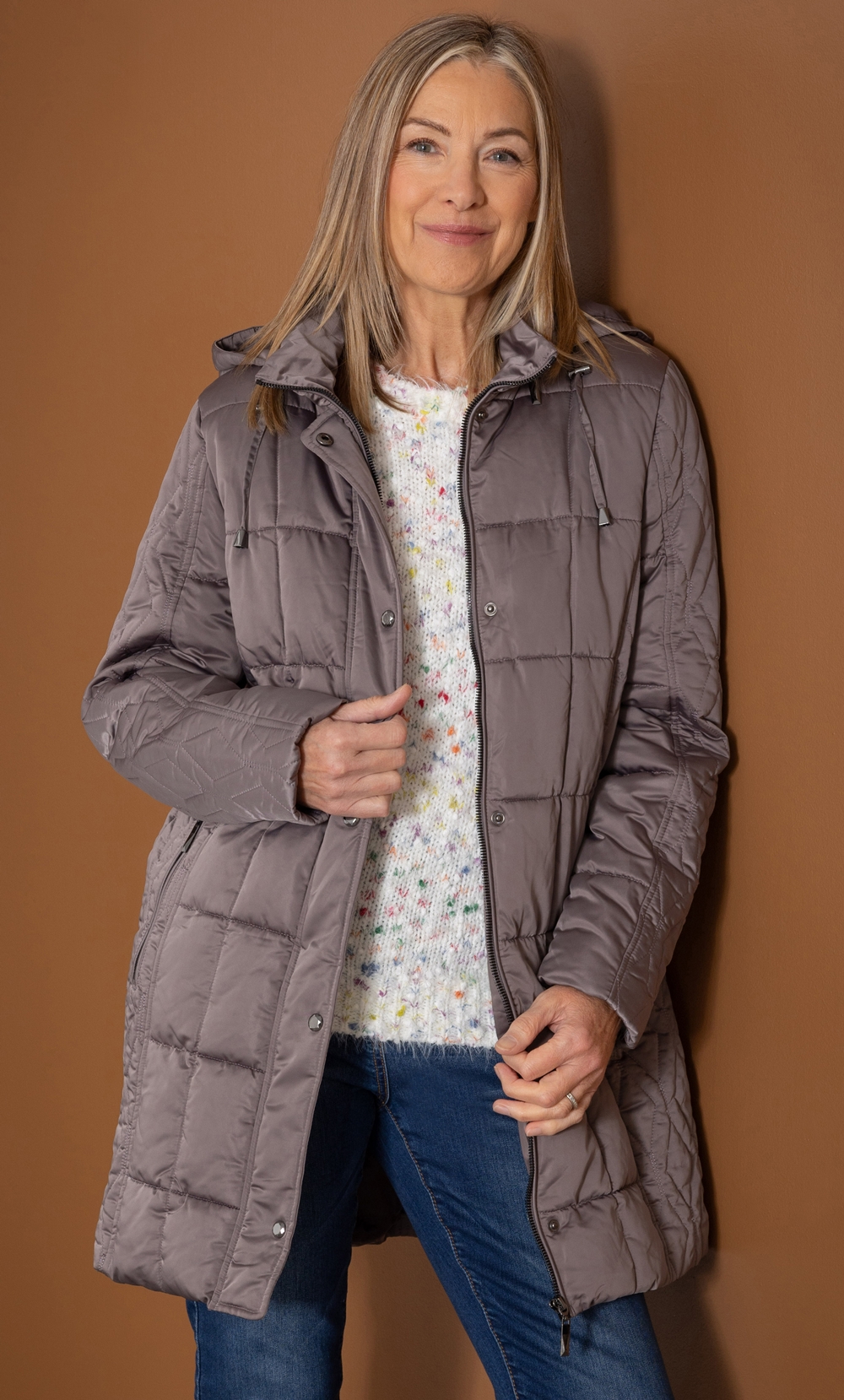 Brands - Anna Rose Anna Rose Hooded Quilted Coat Pewter Women’s