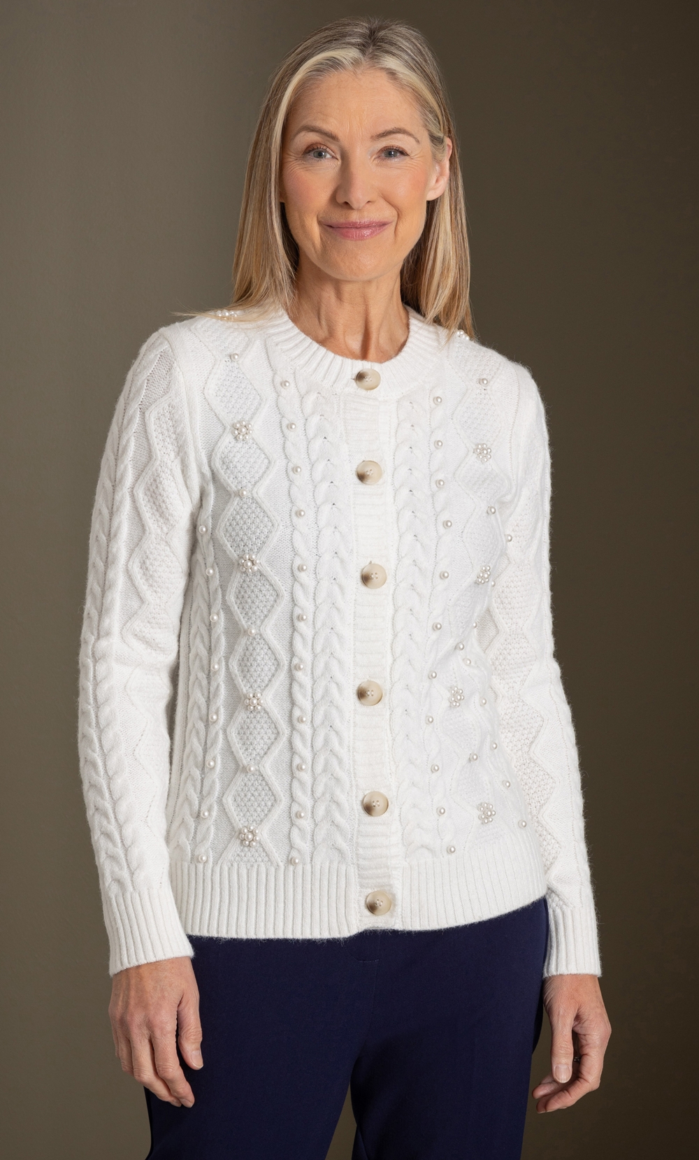 Anna Rose Embellished Cable Knit Cardigan