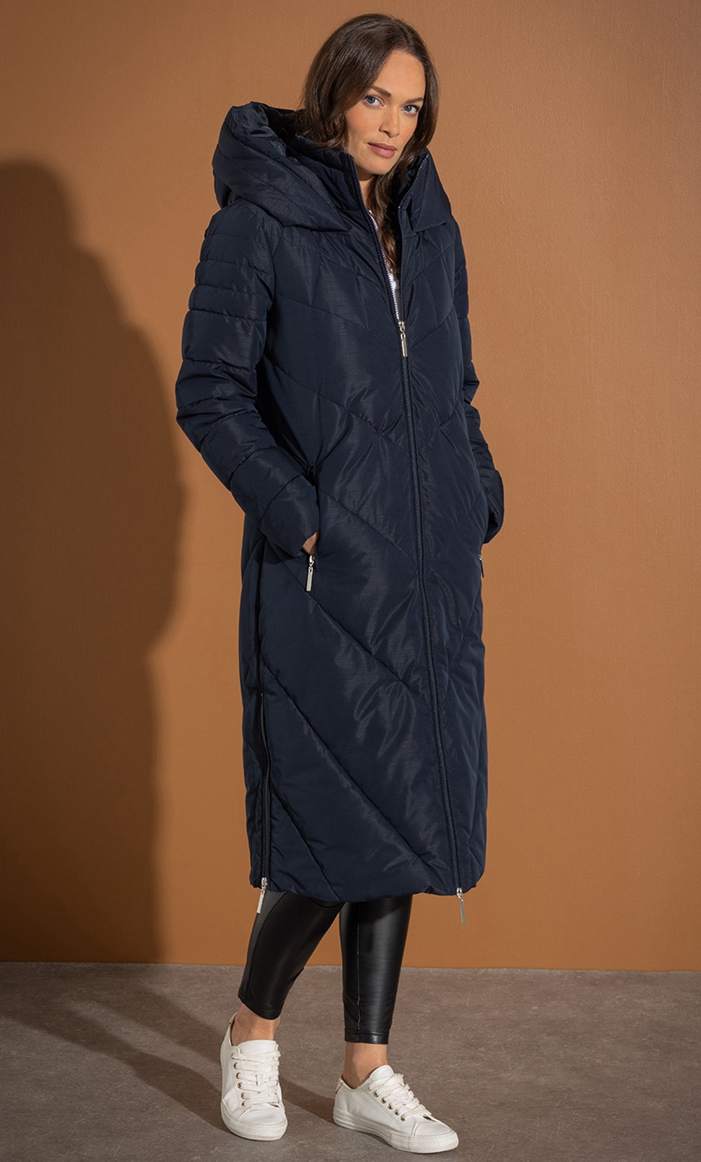 Long Hooded Padded Coat in Blue | Klass