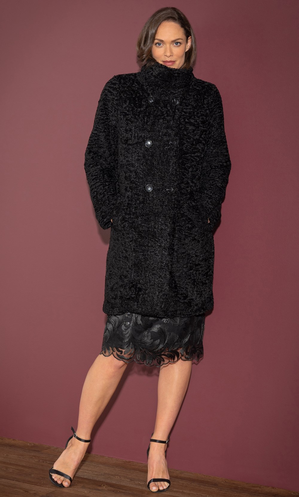 Faux Fur Longline Double Breasted Coat