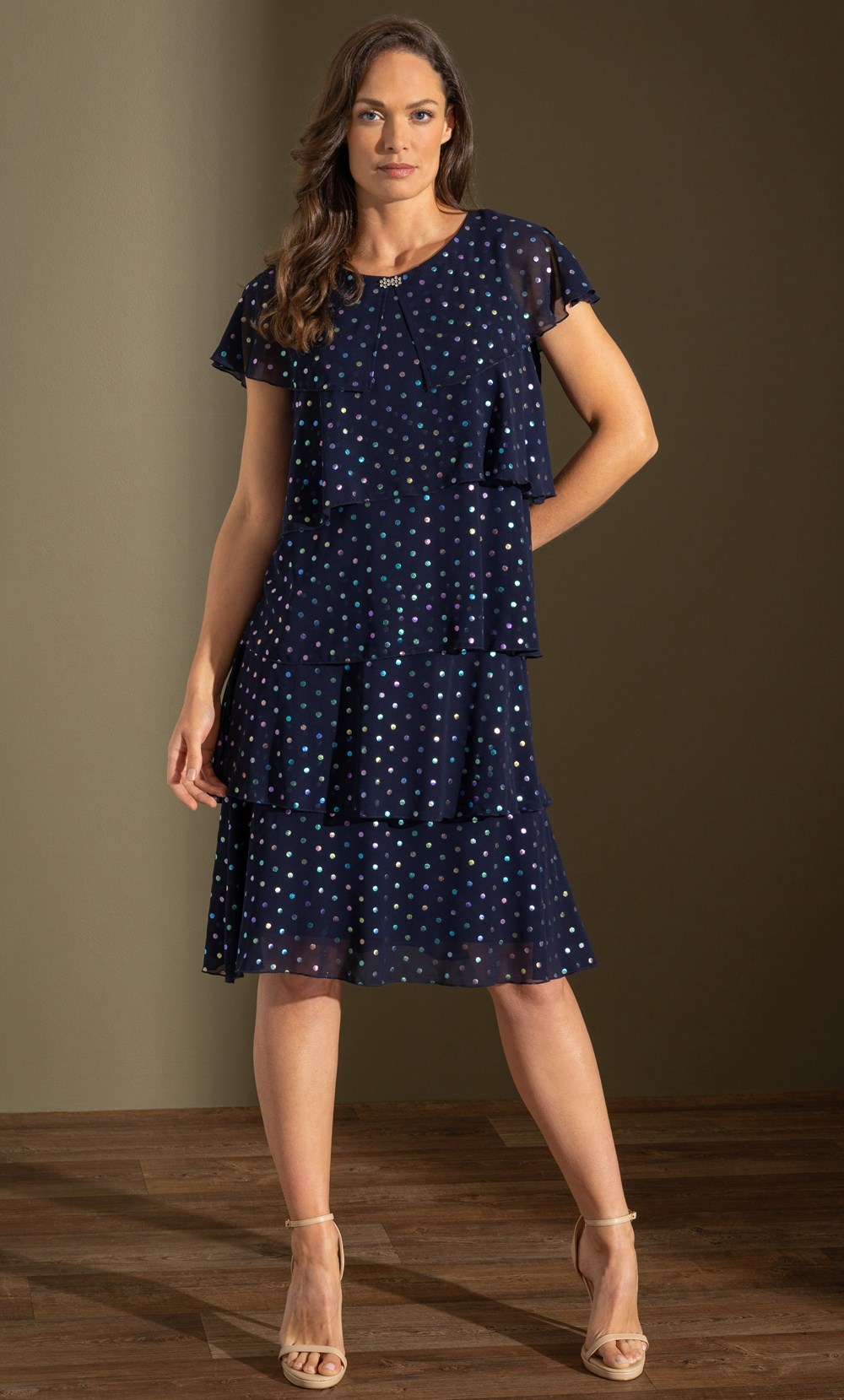 Brands - Klass Shimmer Spot Print Layered Dress Navy/Multi Women’s