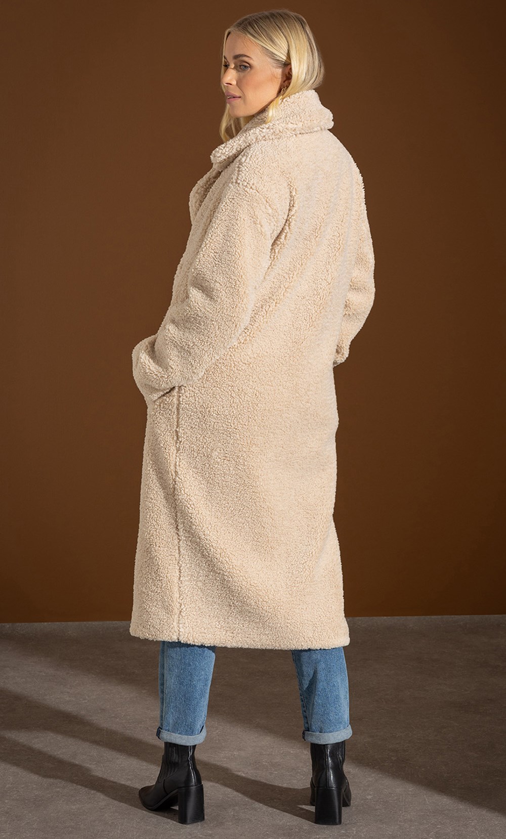 Longline Double Breasted Teddy Coat