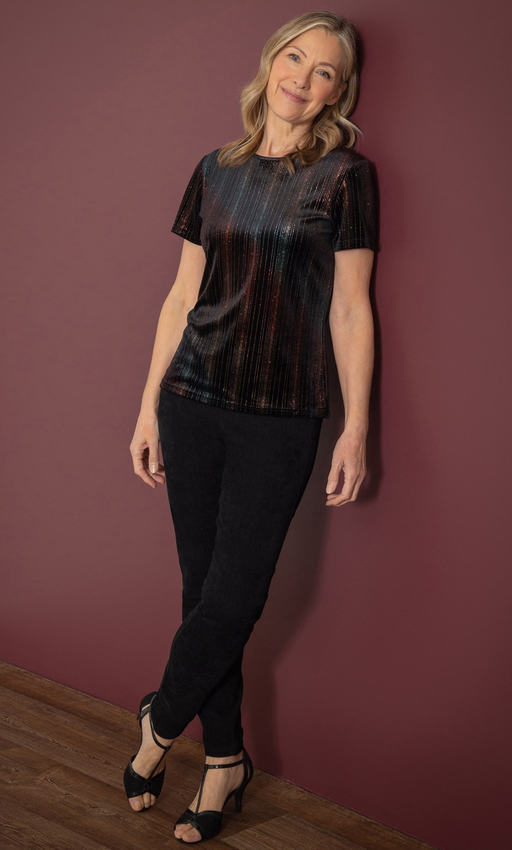 Anna Rose Glitter Stripe Velour Top