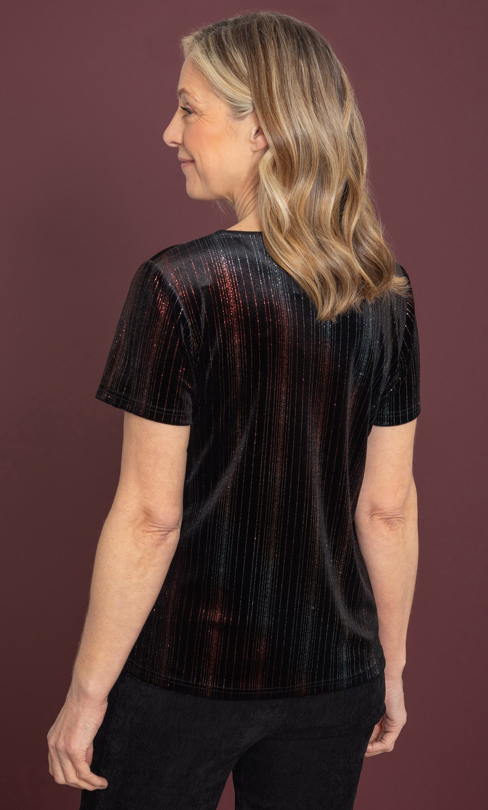 Anna Rose Glitter Stripe Velour Top