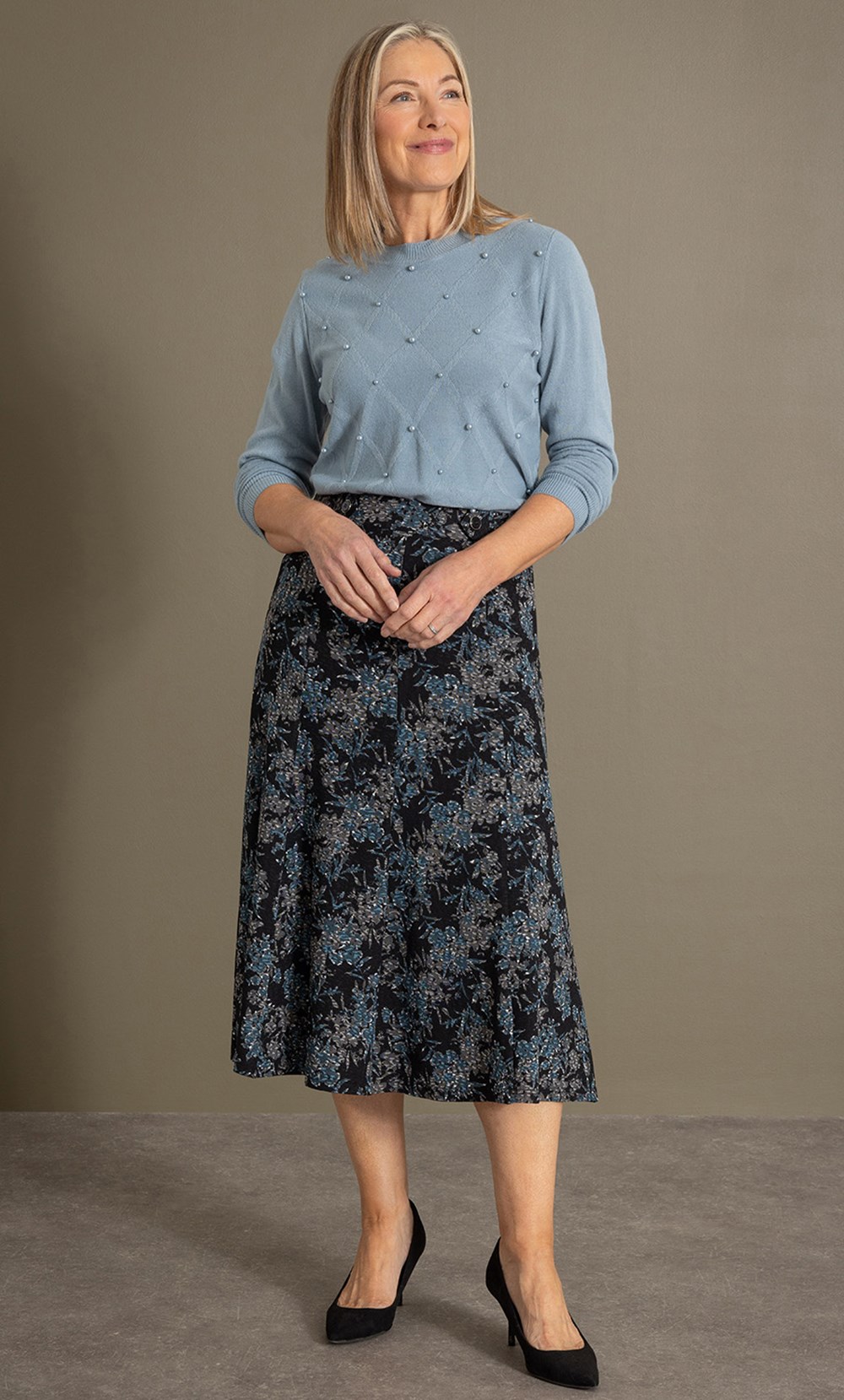 Anna Rose Printed Panelled Pull On Skirt in Multi | Klass