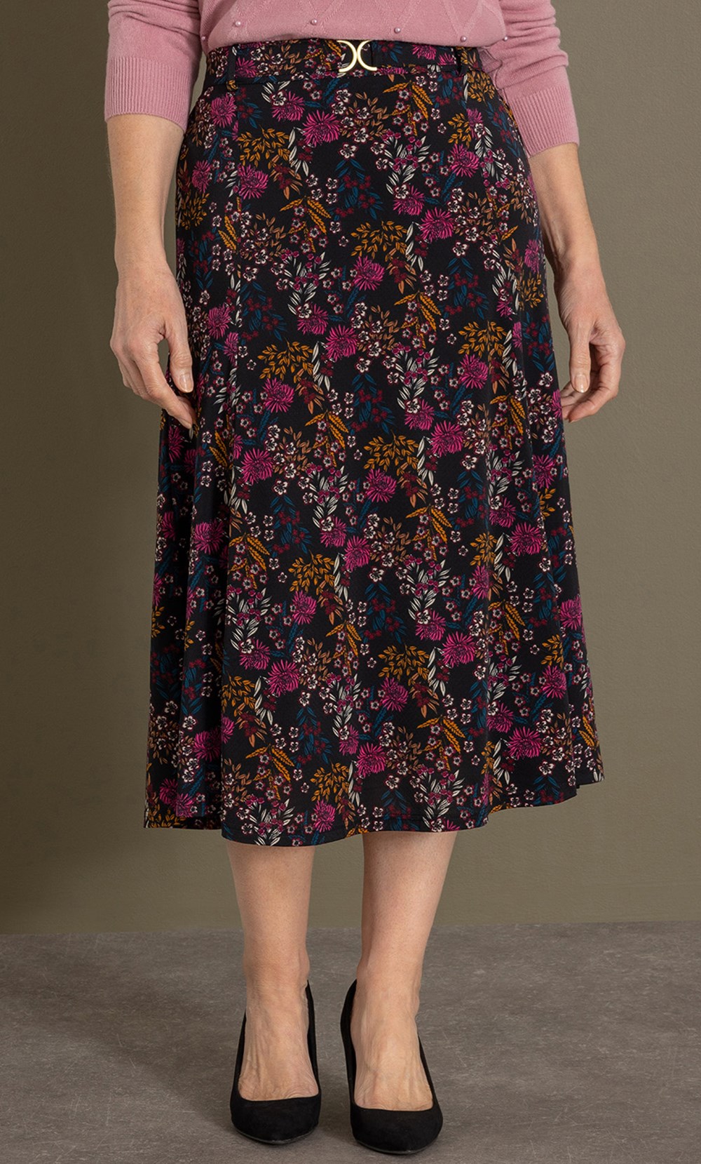 Anna Rose Floral Print Pull On Skirt