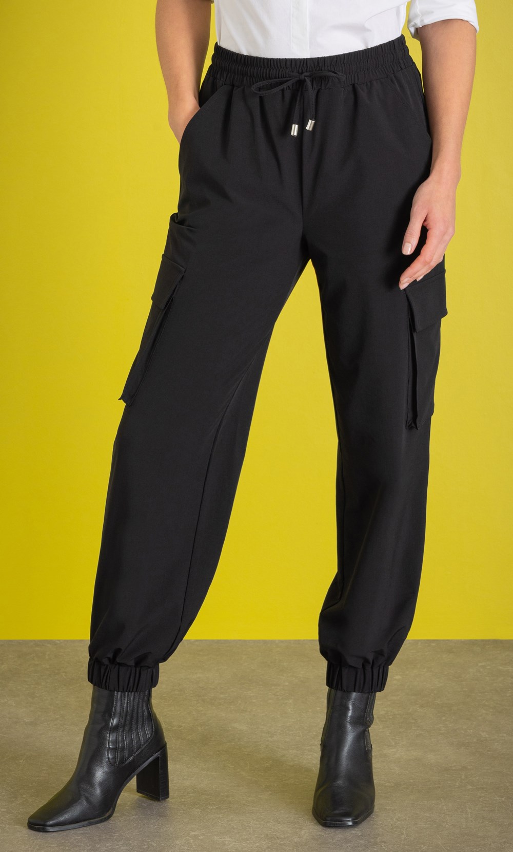 Pull On Cargo Trousers in Black