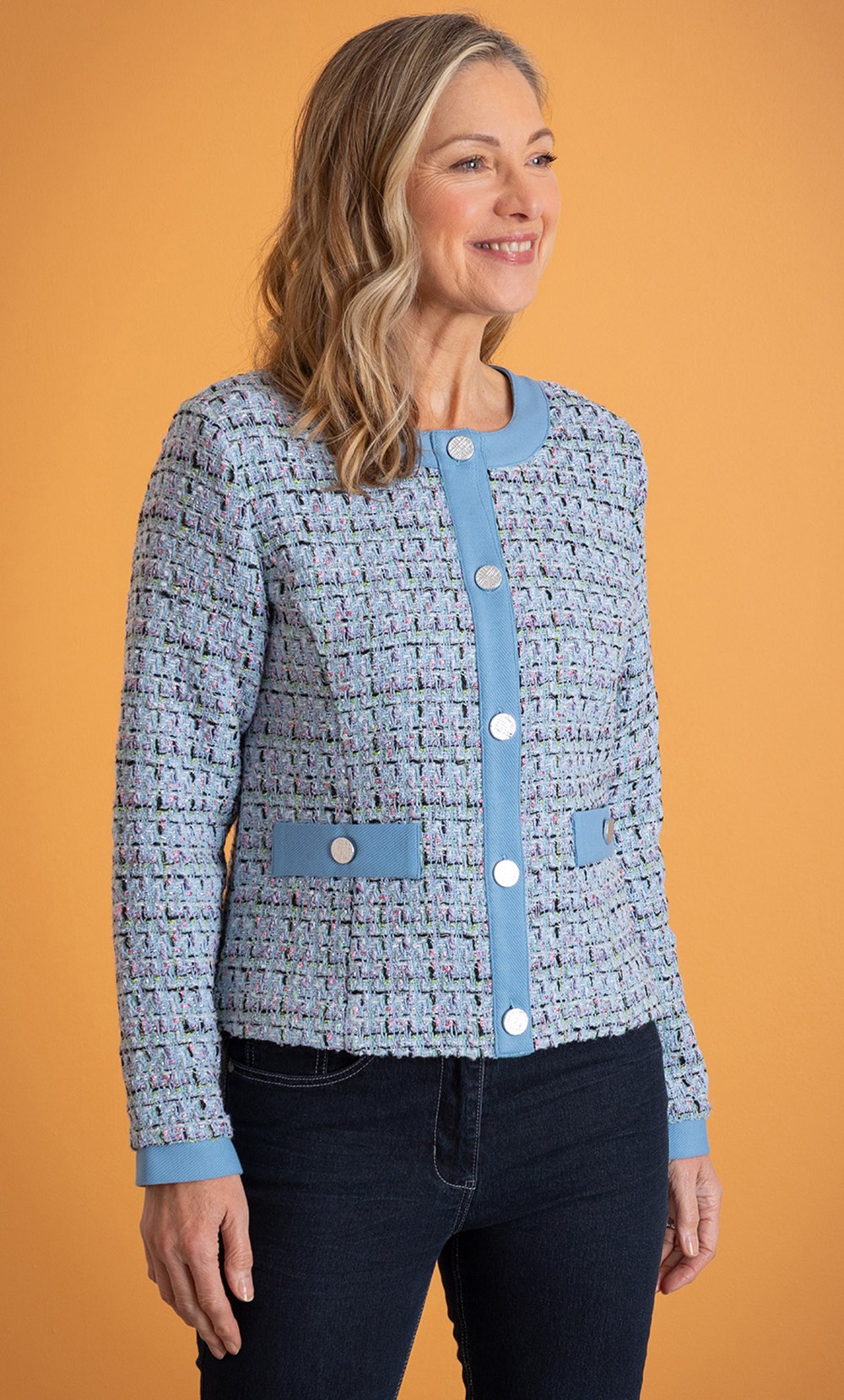 Anna Rose Shimmer Boucle Jacket in Blue