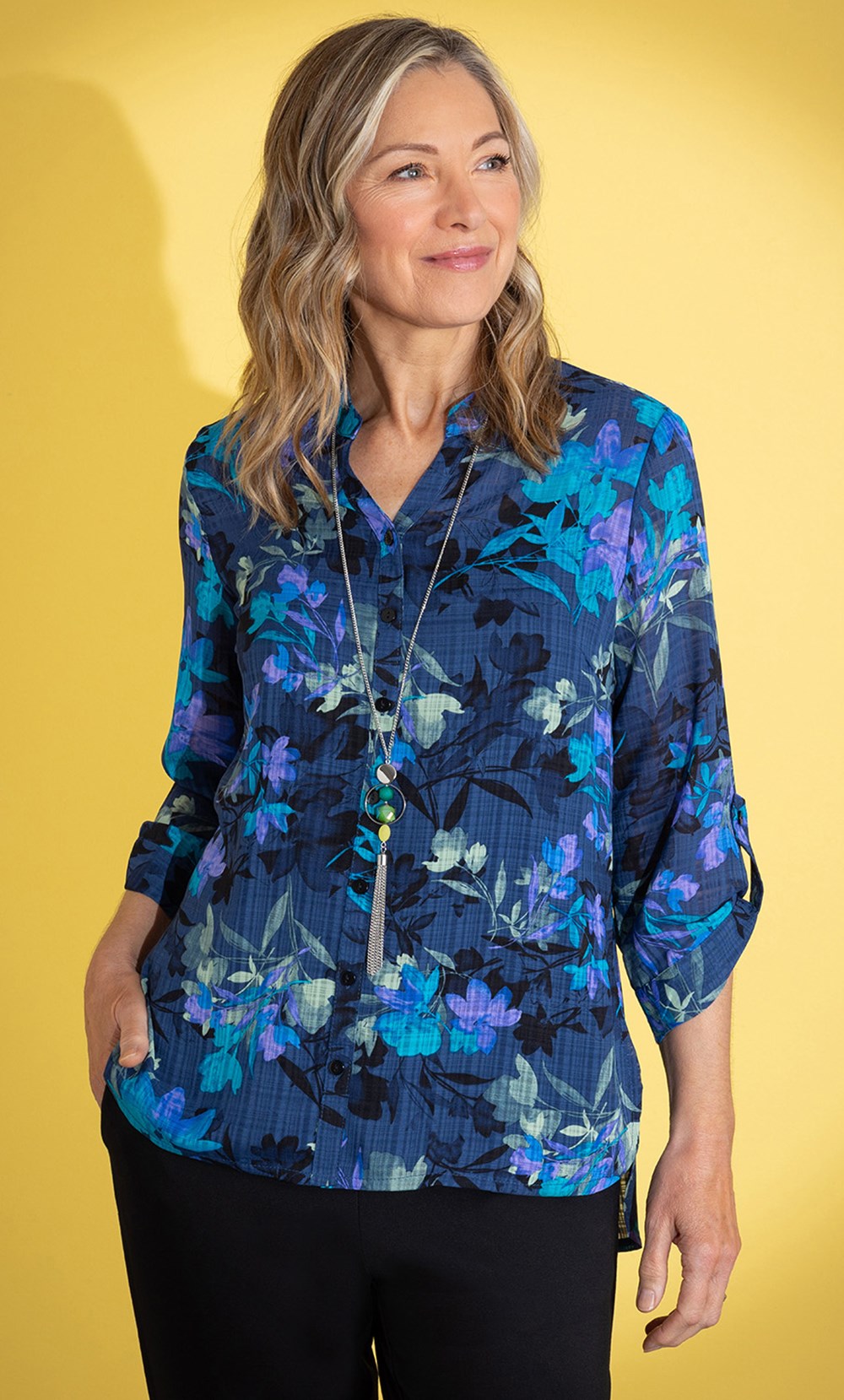 Brands - Anna Rose Anna Rose Floral Print Blouse Navy/Lime/Multi Women’s