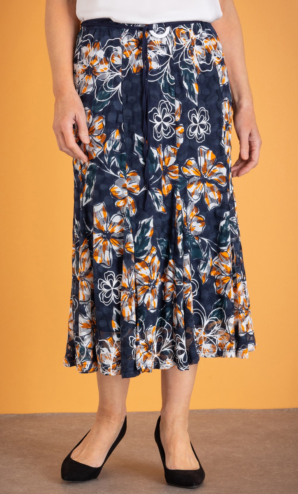 Anna Rose Panelled Floral Print Mesh Midi Skirt