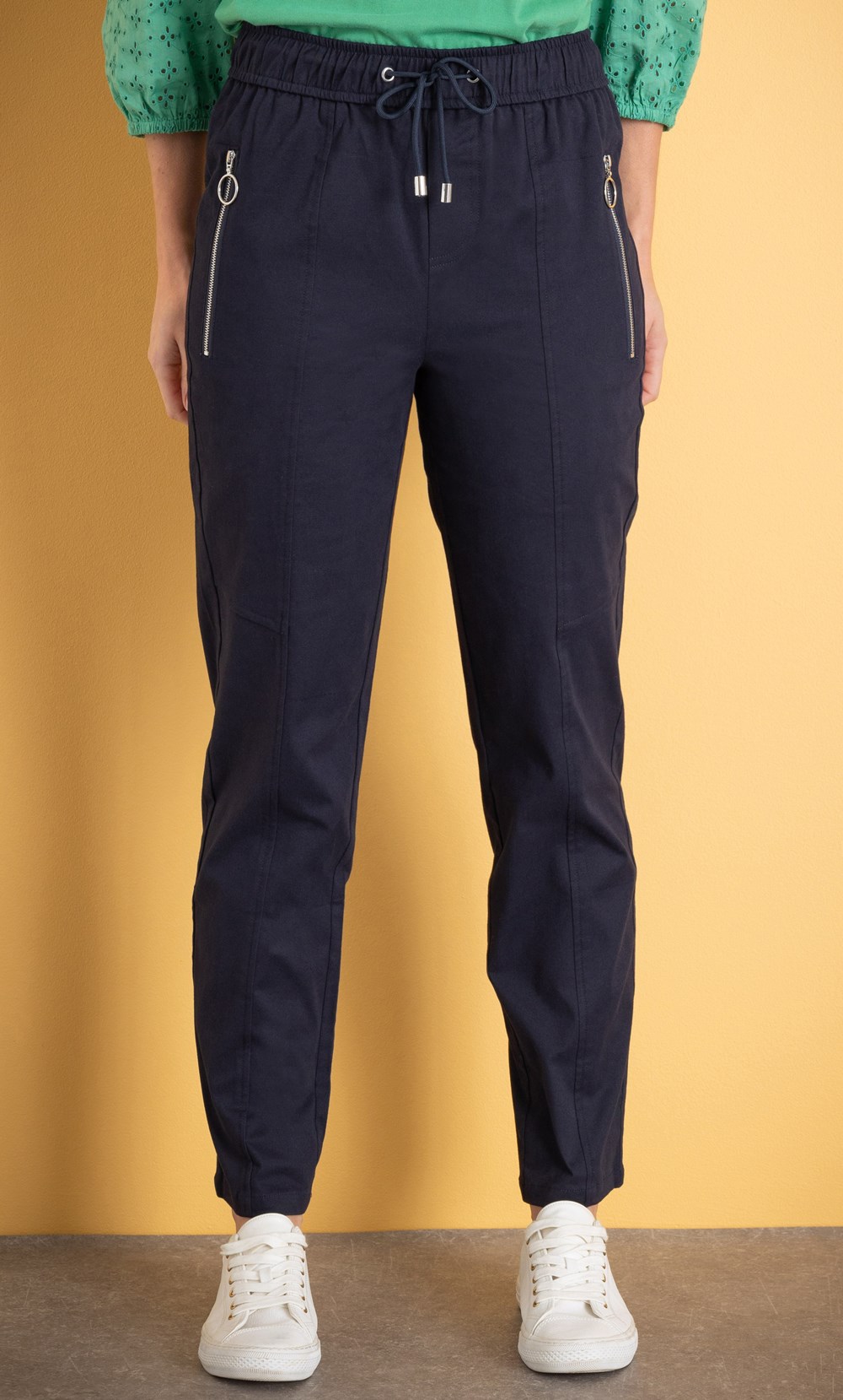 Pull On Cotton Stretch Slim Leg Trousers