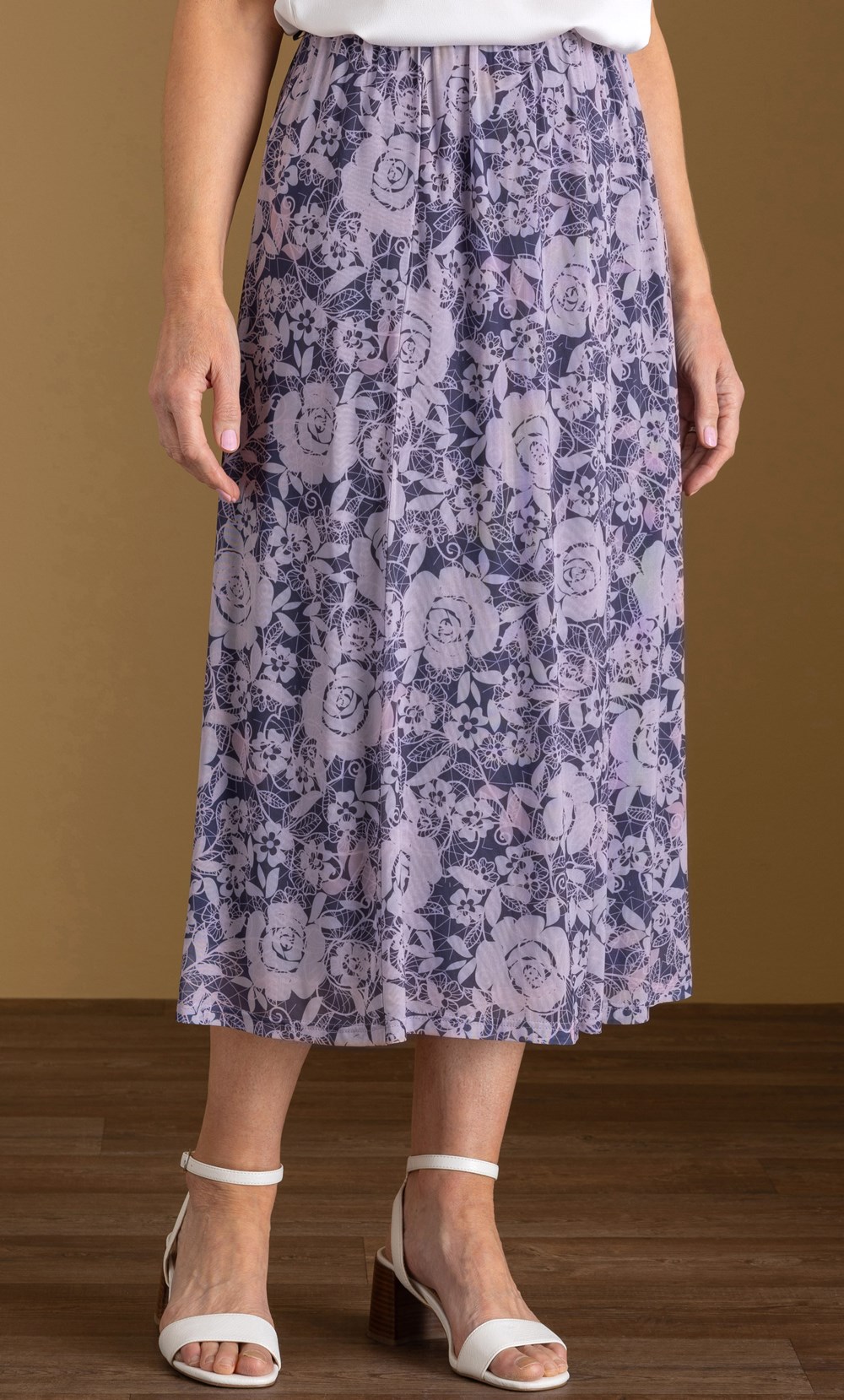 Anna Rose Floral printed Mesh Midi Skirt