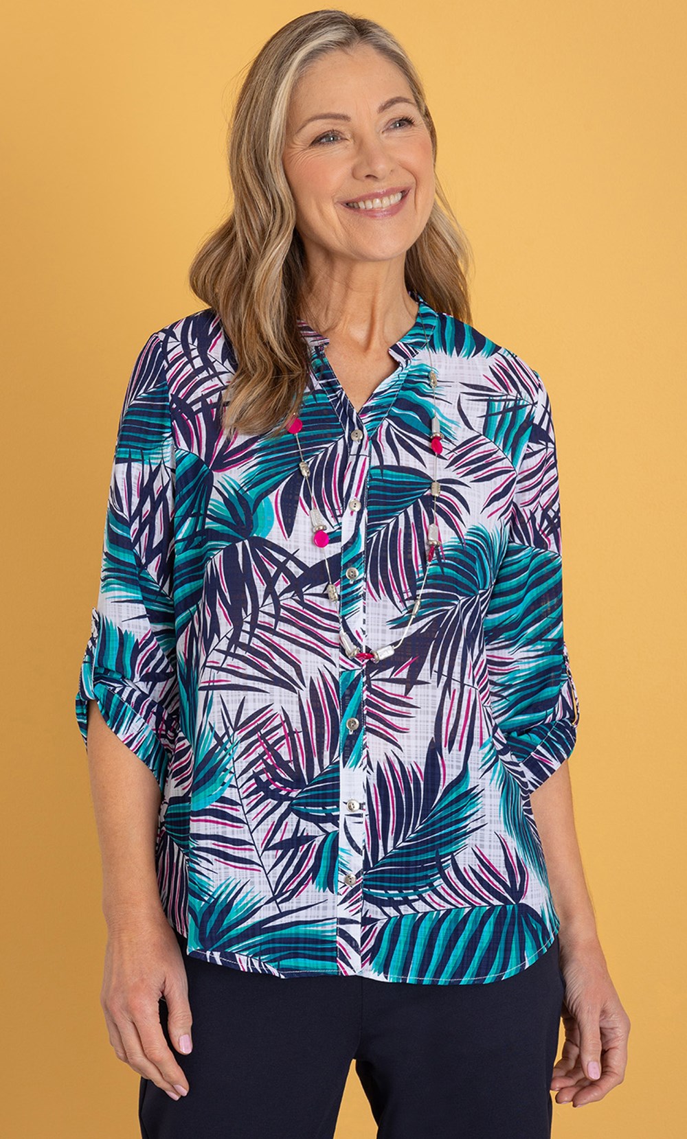 Anna Rose Leaf Print Shirt With Necklace