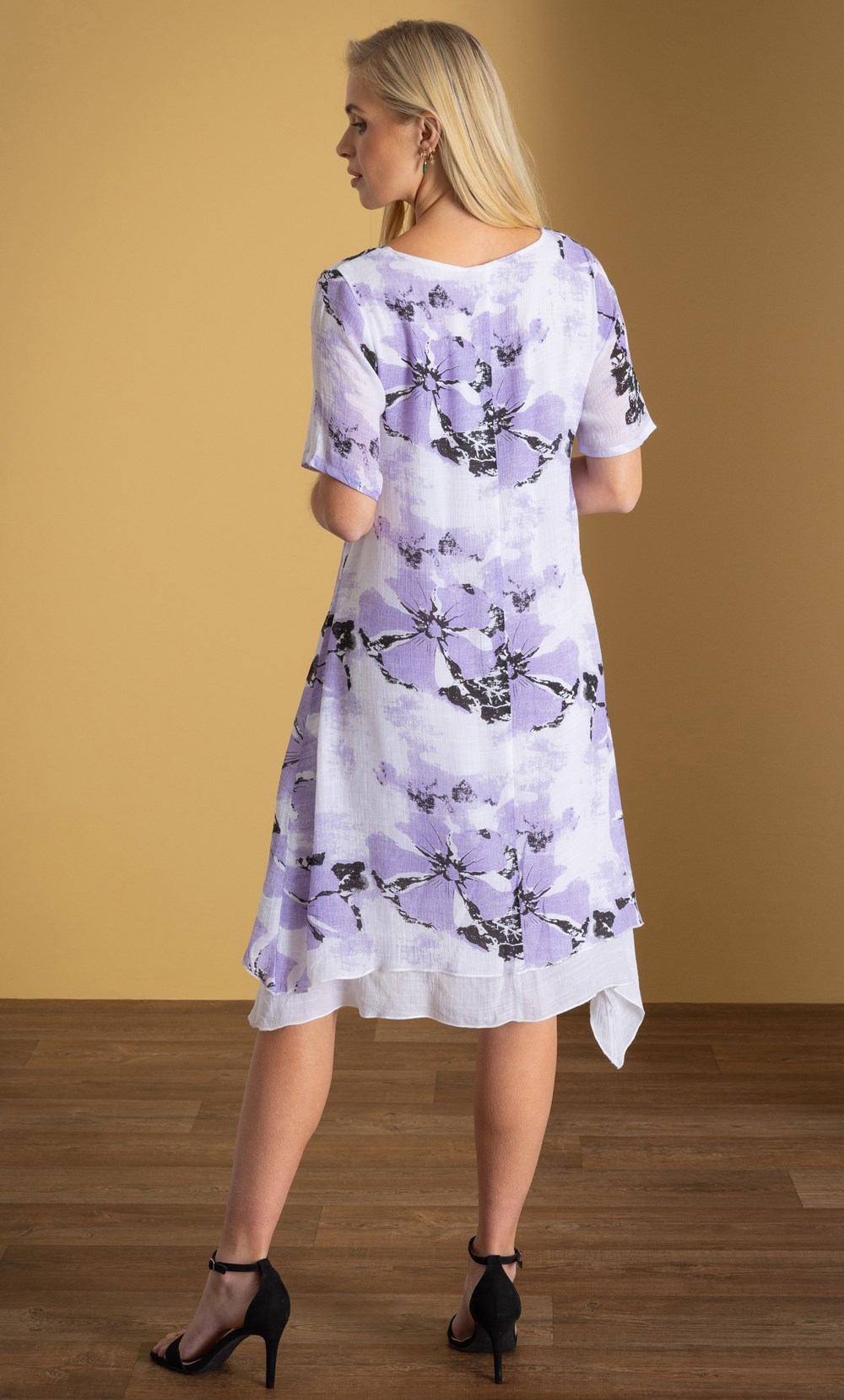 Bold Floral Print layered Dip Hem Dress